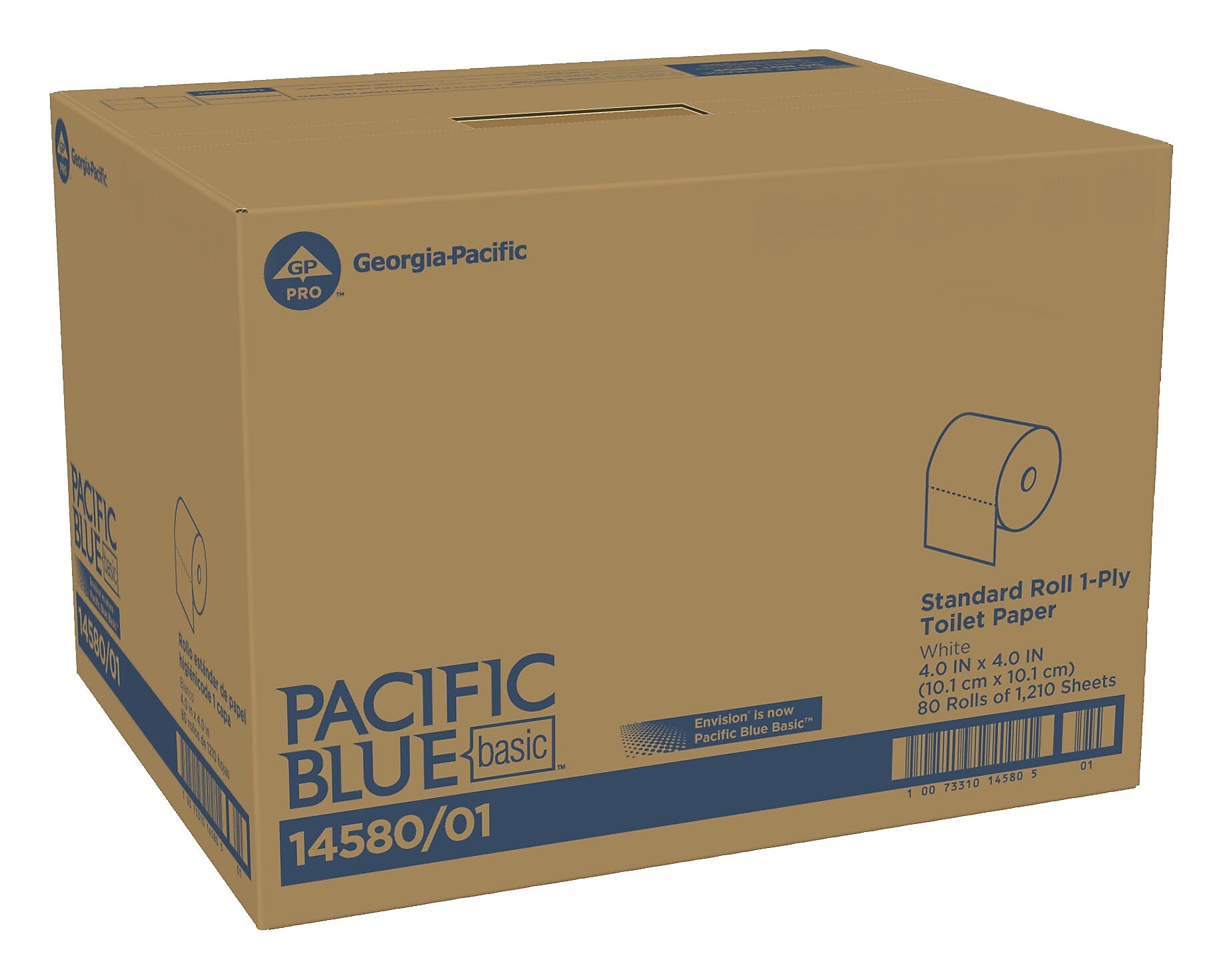 Pacific Blue Basic Recycled Toilet Paper, 1-Ply, White, 1210 Sheets/Roll, 80 Rolls/Carton