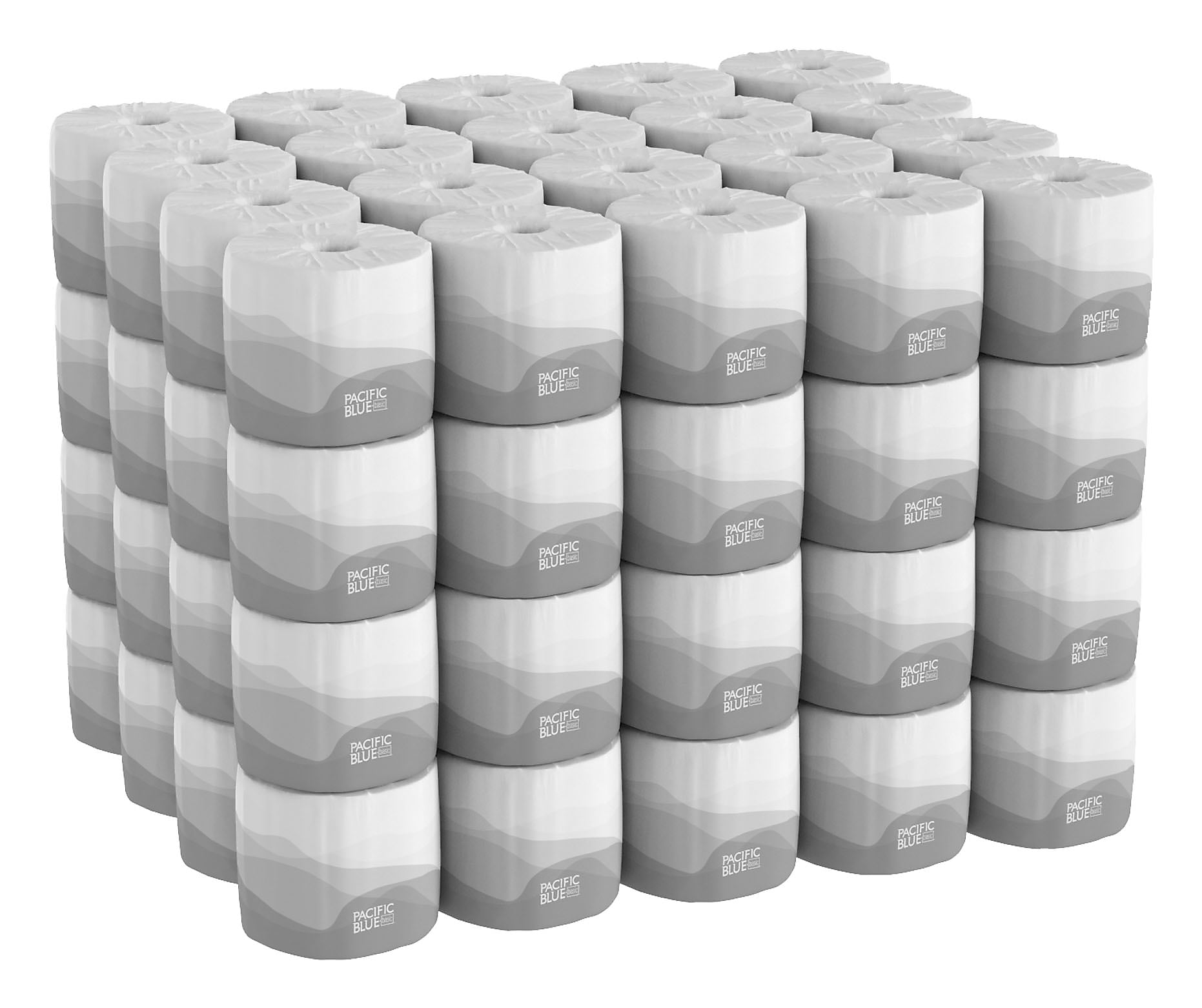 Pacific Blue Basic Recycled Toilet Paper, 1-Ply, White, 1210 Sheets/Roll, 80 Rolls/Carton