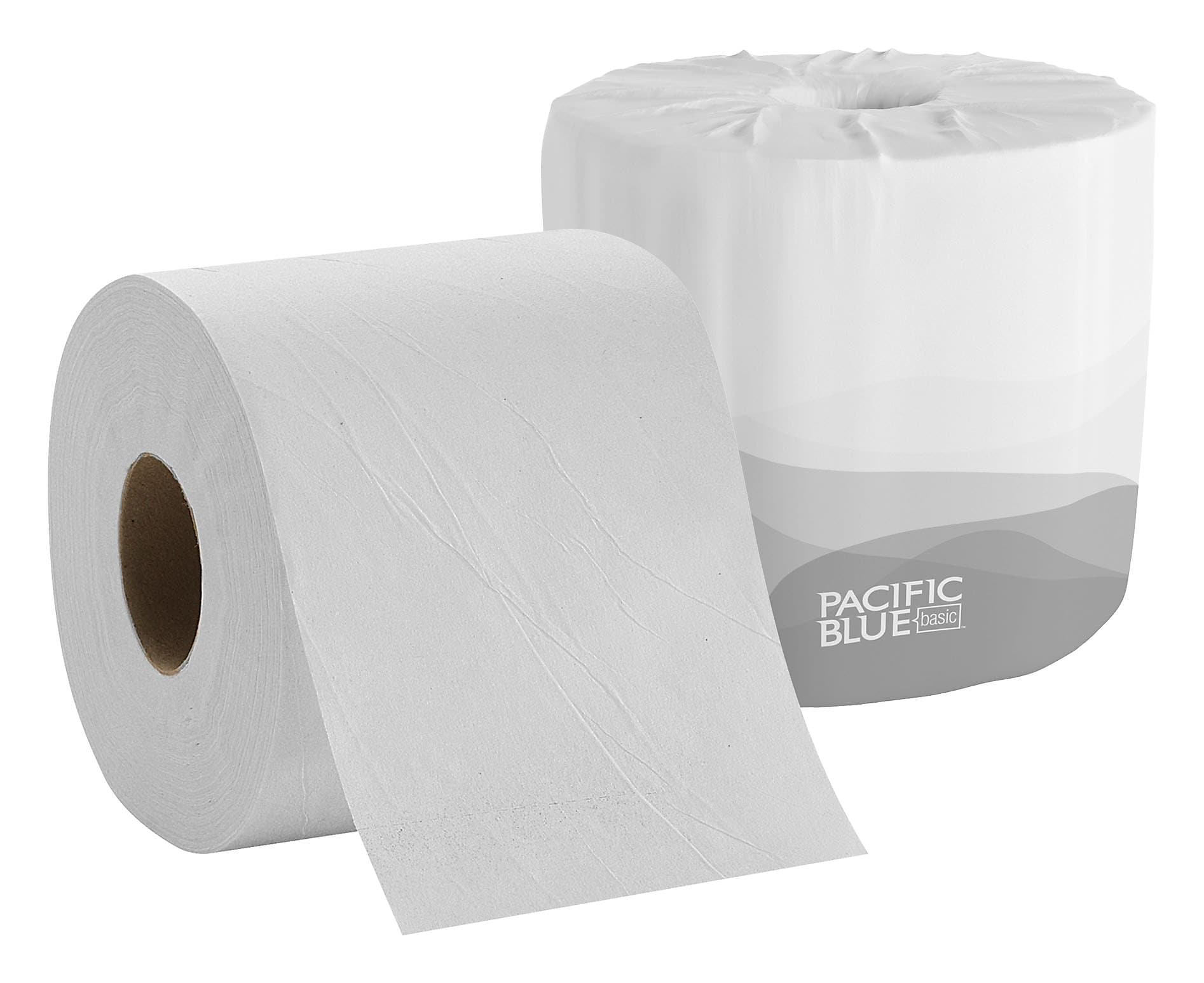 Pacific Blue Basic Recycled Toilet Paper, 1-Ply, White, 1210 Sheets/Roll, 80 Rolls/Carton