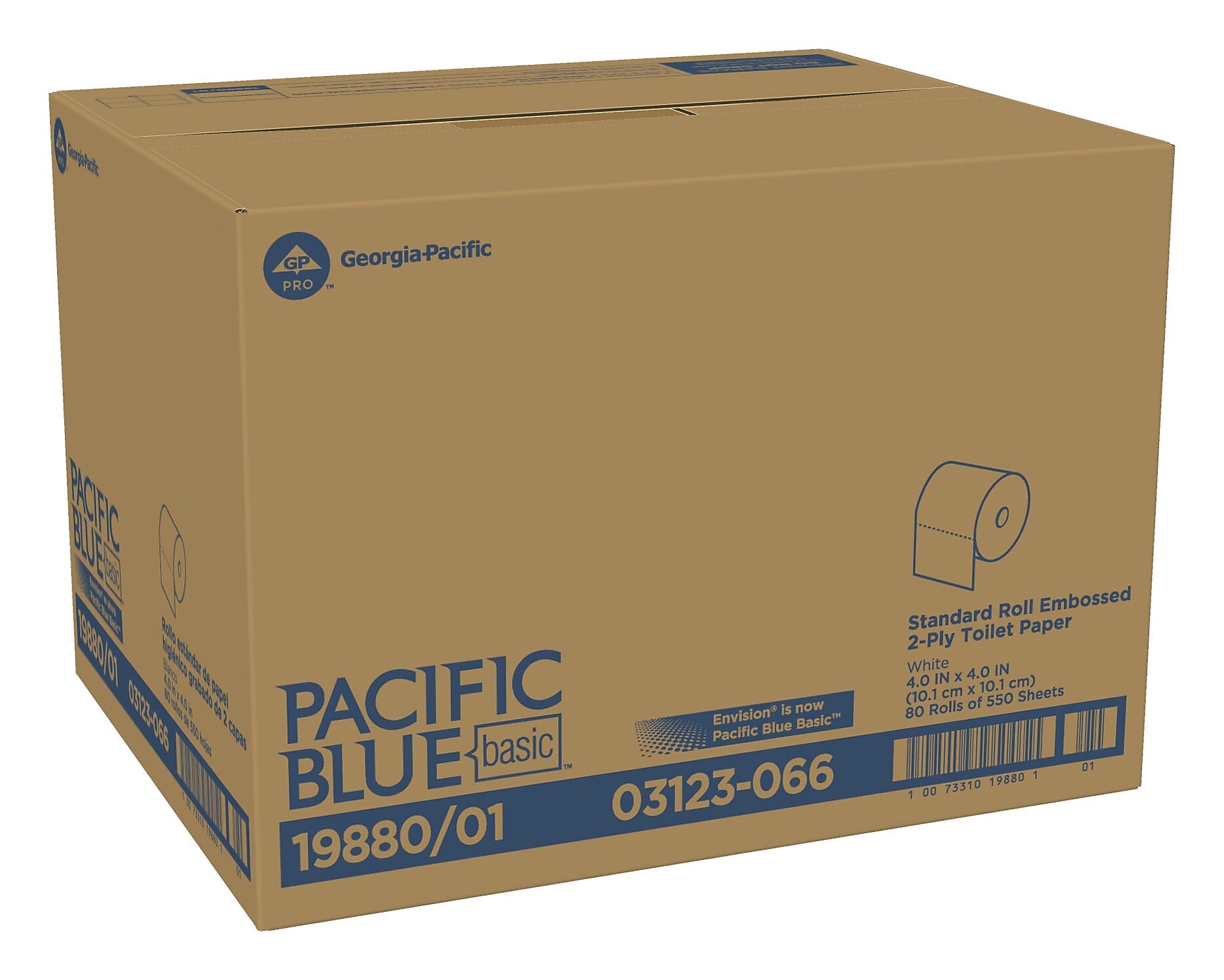 Pacific Blue Basic Standard Toilet Paper, 2-Ply, White, 550 Sheets/Roll, 80 Rolls/Carton