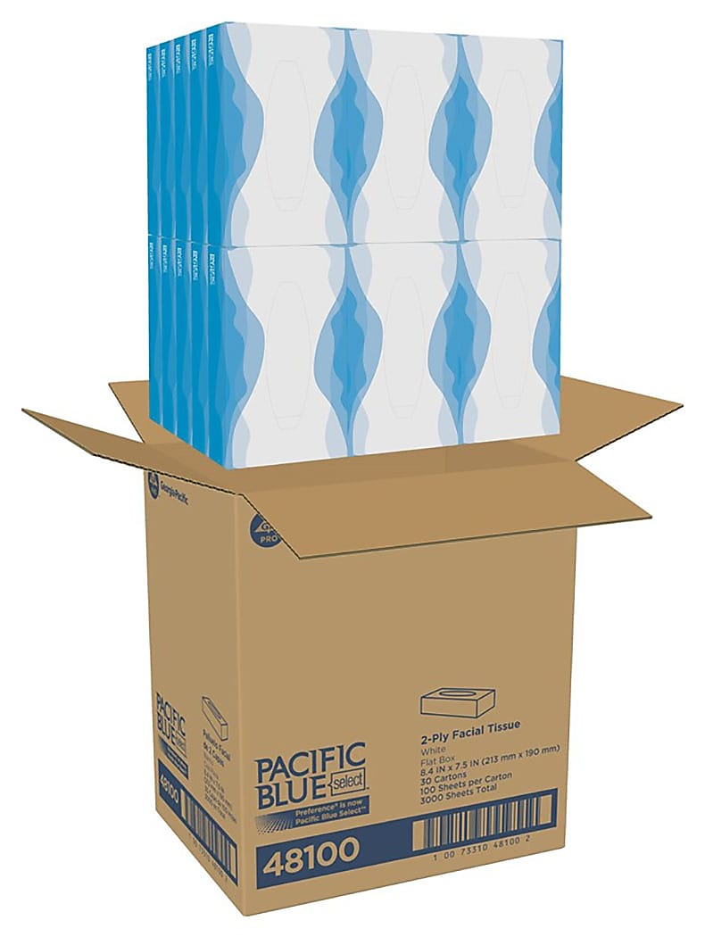 Pacific Blue Select Facial Tissue, 2-ply, 100 Tissues/Box, 30 Boxes/Carton