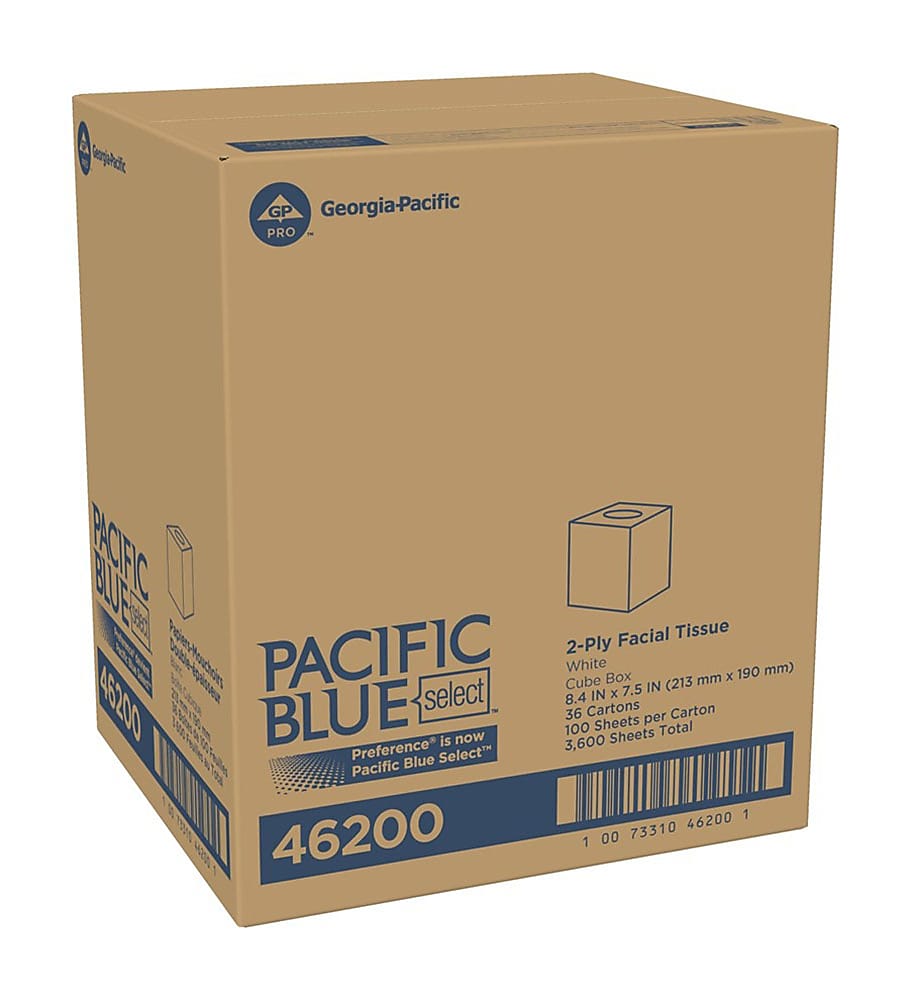 Pacific Blue Select Facial Tissue, 2-ply, 100 Tissues/Box, 36 Boxes/Pack