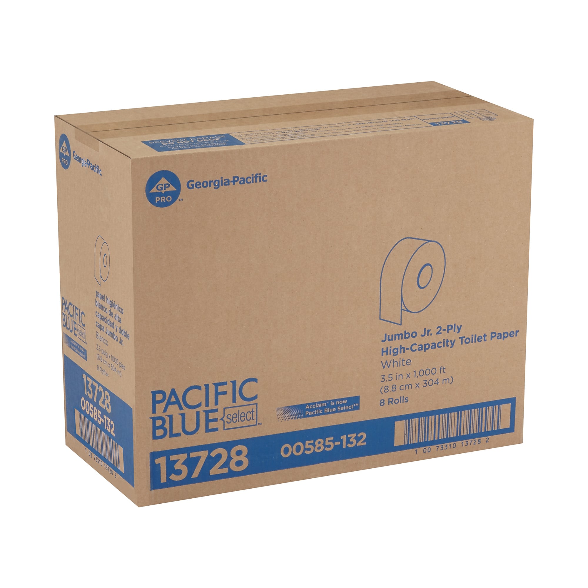 Pacific Blue Select Jumbo Jr. Toilet Paper, 2-Ply, White, 1000 ft./Roll, 8 Rolls/Carton