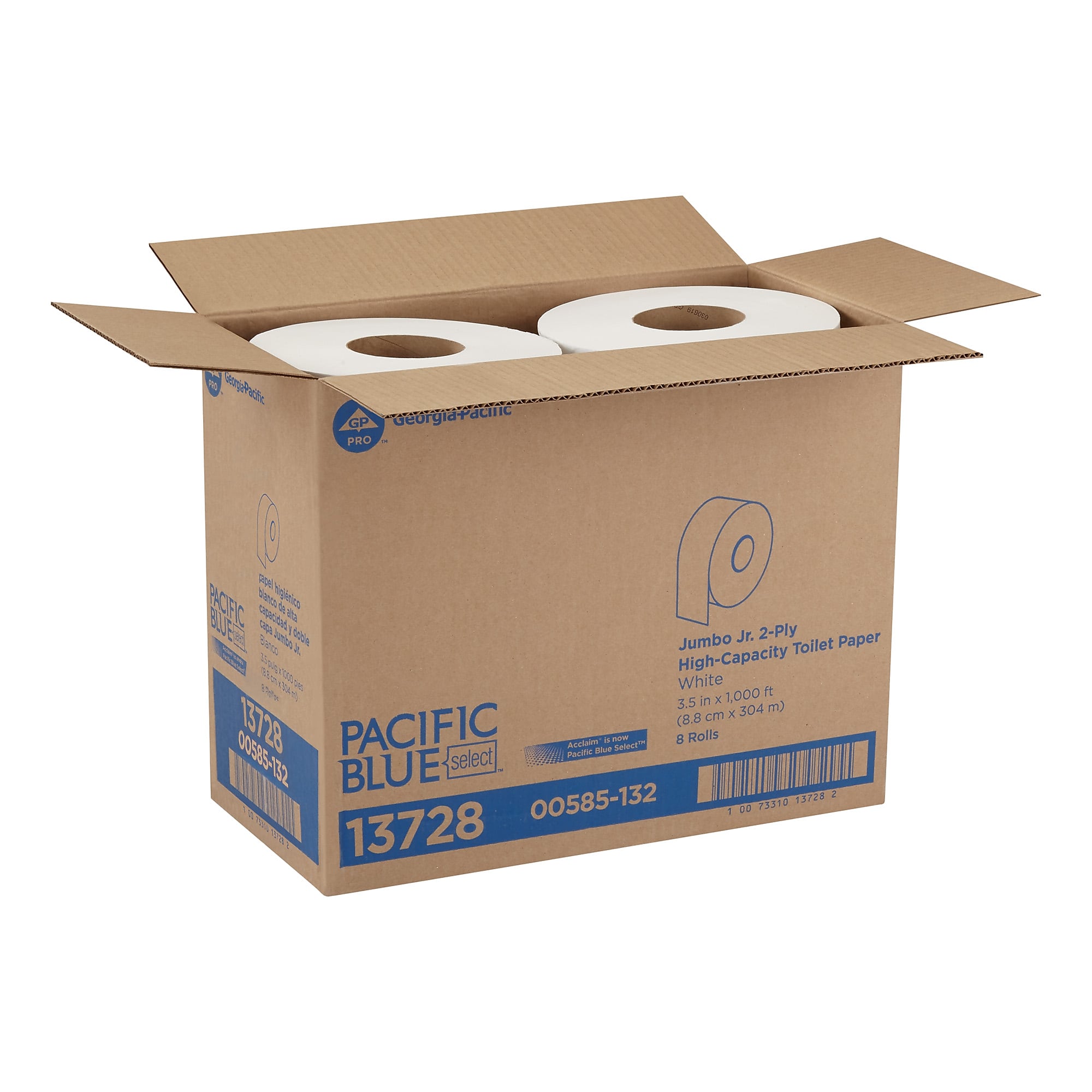 Pacific Blue Select Jumbo Jr. Toilet Paper, 2-Ply, White, 1000 ft./Roll, 8 Rolls/Carton
