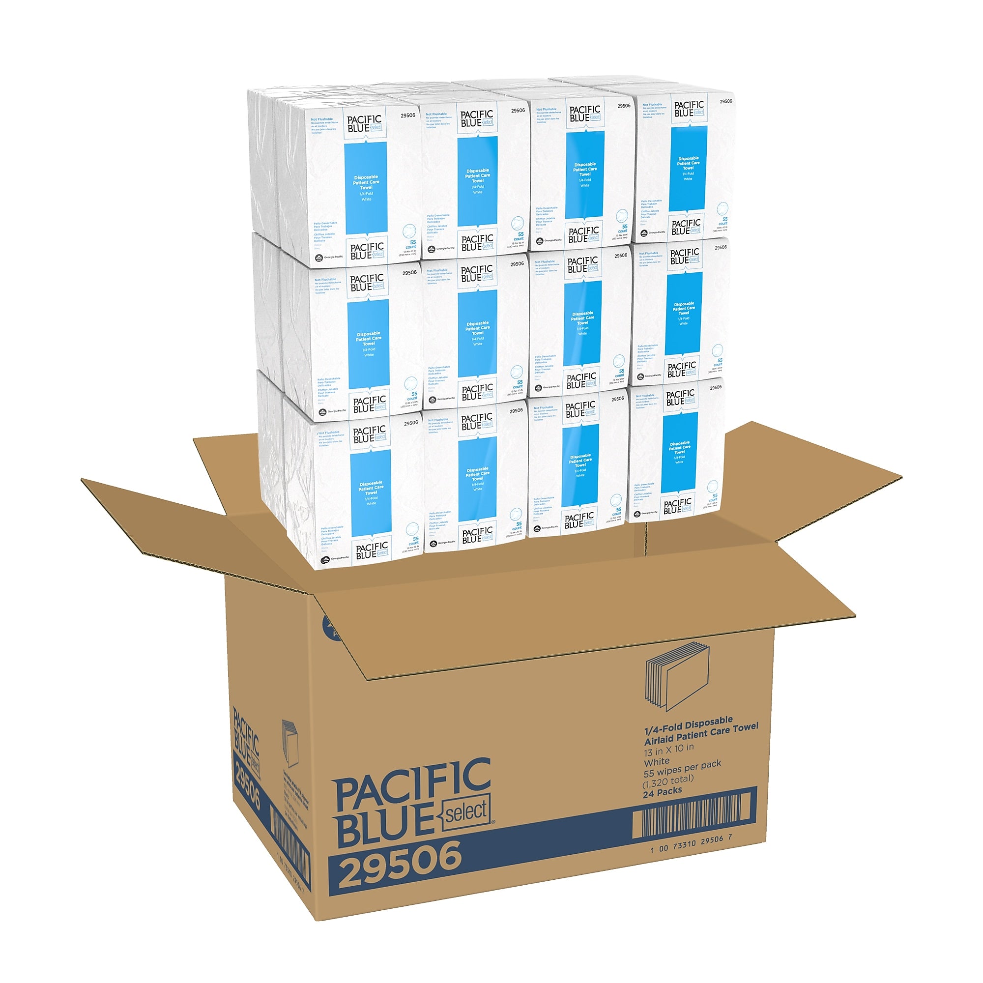 Pacific Blue Select Patient Care Single Fold Paper Towels, 1-ply, 55 Sheets/Pack, 24 Packs/Carton