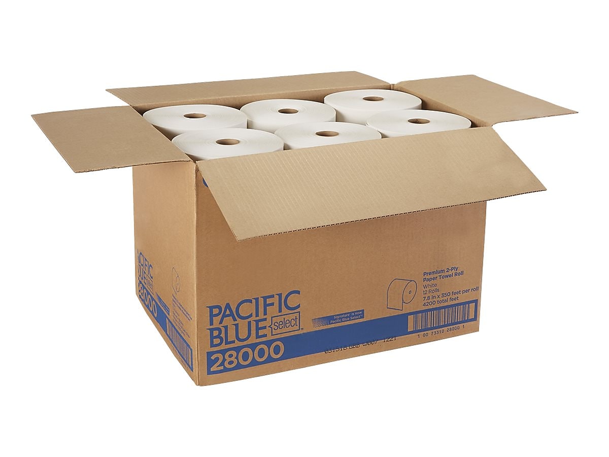 Pacific Blue Select Premium Hardwound Paper Towels, 2-ply, 350 ft./Roll, 12 Rolls/Carton