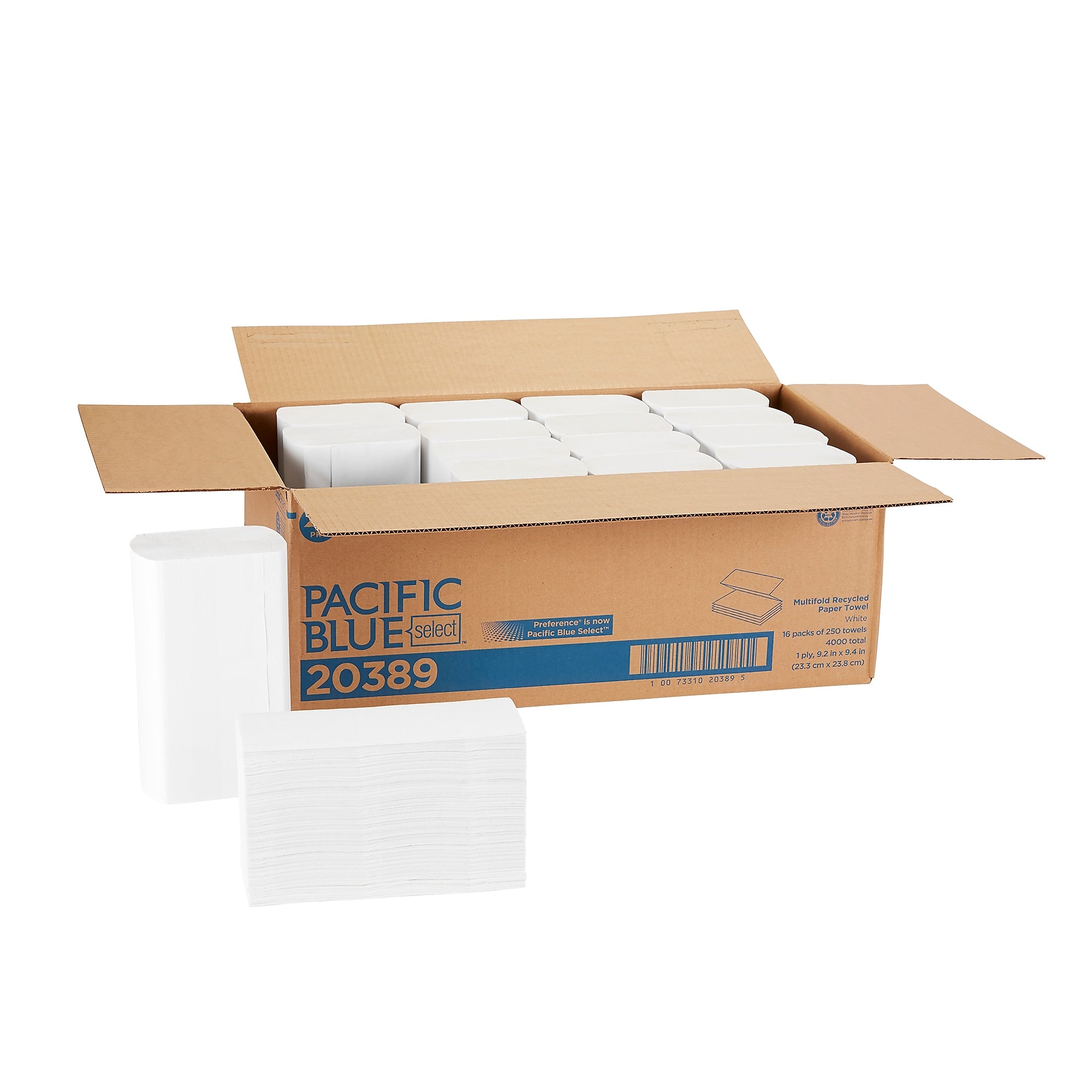 Pacific Blue Select Recycled Multifold Paper Towels, 1-ply, 250 Sheets/Pack, 16 Packs/Carton