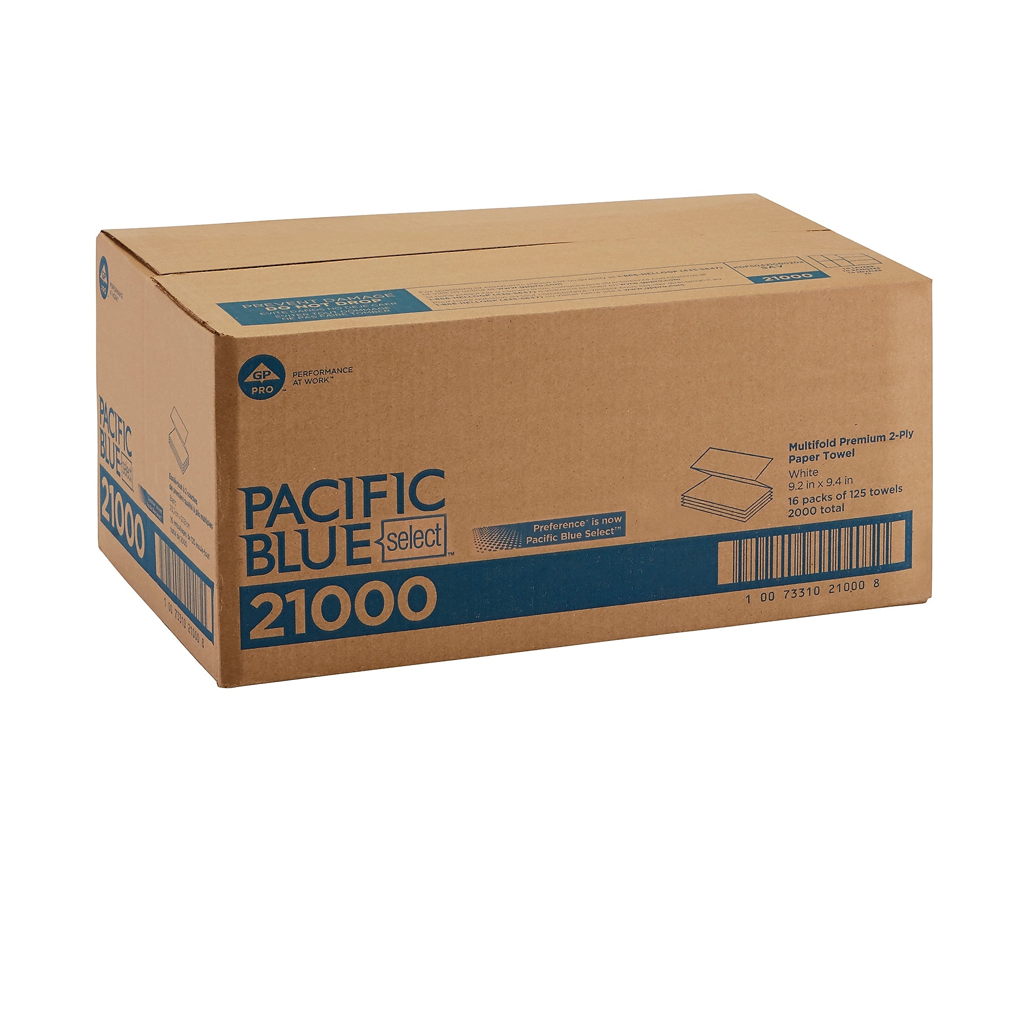 Pacific Blue Select Recycled Multifold Paper Towels, 2-ply, 125 Sheets/Pack, 16 Packs/Carton