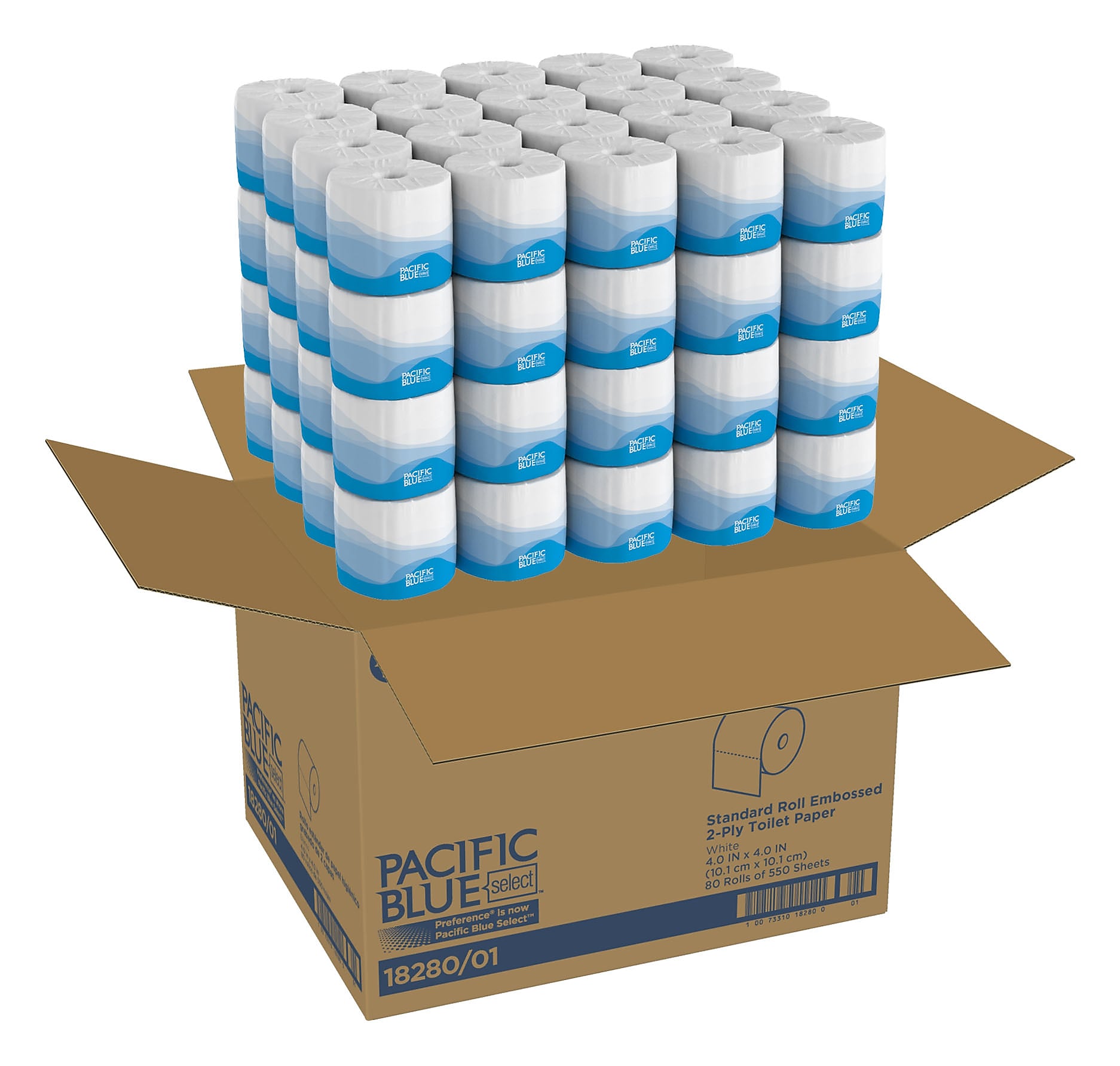 Pacific Blue Select Standard Toilet Paper, 2-Ply, White, 550 Sheets/Roll, 80 Rolls/Carton