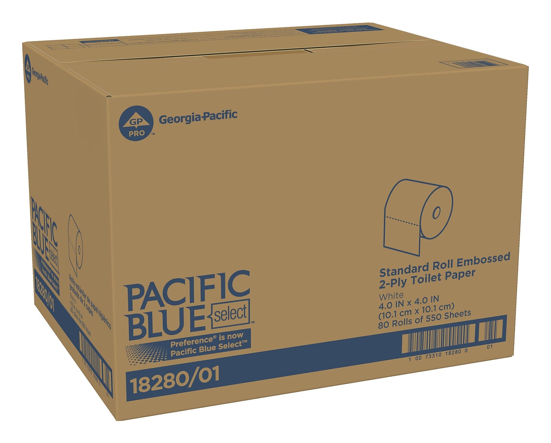 Pacific Blue Select Standard Toilet Paper, 2-Ply, White, 550 Sheets/Roll, 80 Rolls/Carton