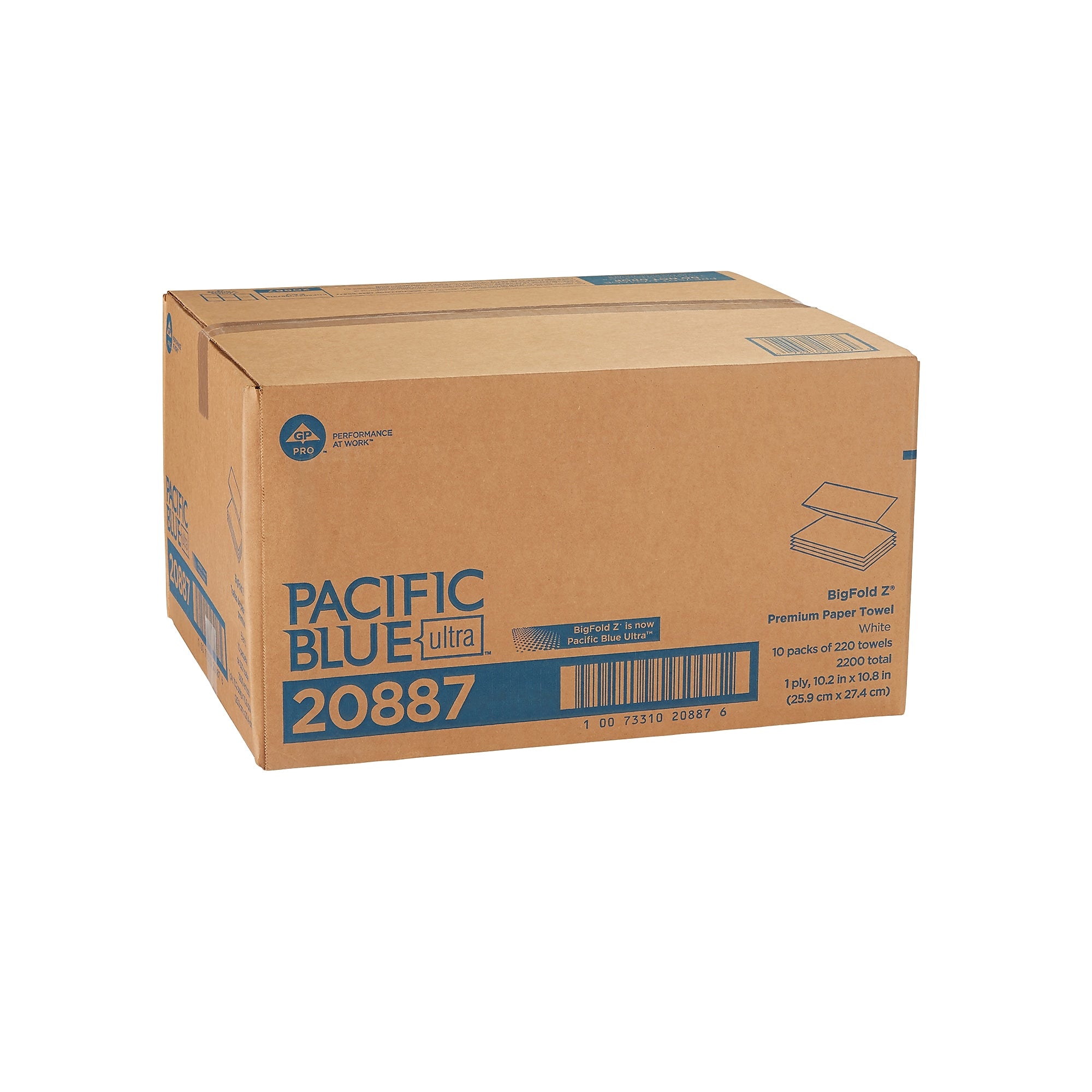 Pacific Blue Ultra BigFold Z Multifold Paper Towel, 1-Ply, White, 220 Sheets/Pack, 10 Packs/Carton