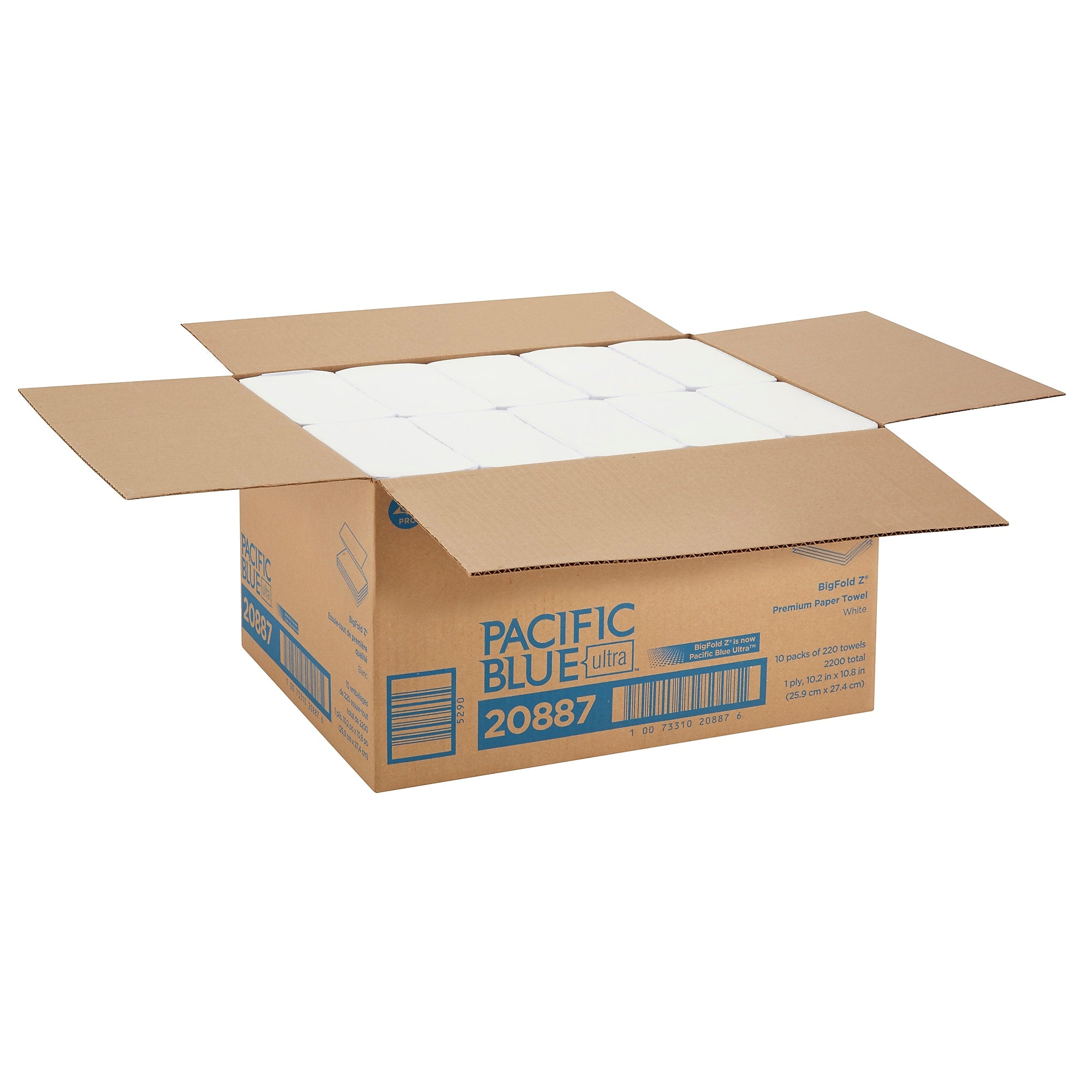 Pacific Blue Ultra BigFold Z Multifold Paper Towel, 1-Ply, White, 220 Sheets/Pack, 10 Packs/Carton