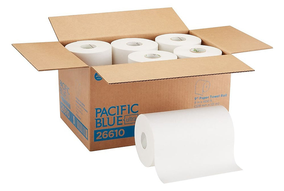 Pacific Blue Ultra Hardwound Paper Towels, 1-ply, 400 ft./Roll, 6 Rolls/Carton