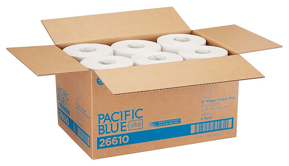 Pacific Blue Ultra Hardwound Paper Towels, 1-ply, 400 ft./Roll, 6 Rolls/Carton