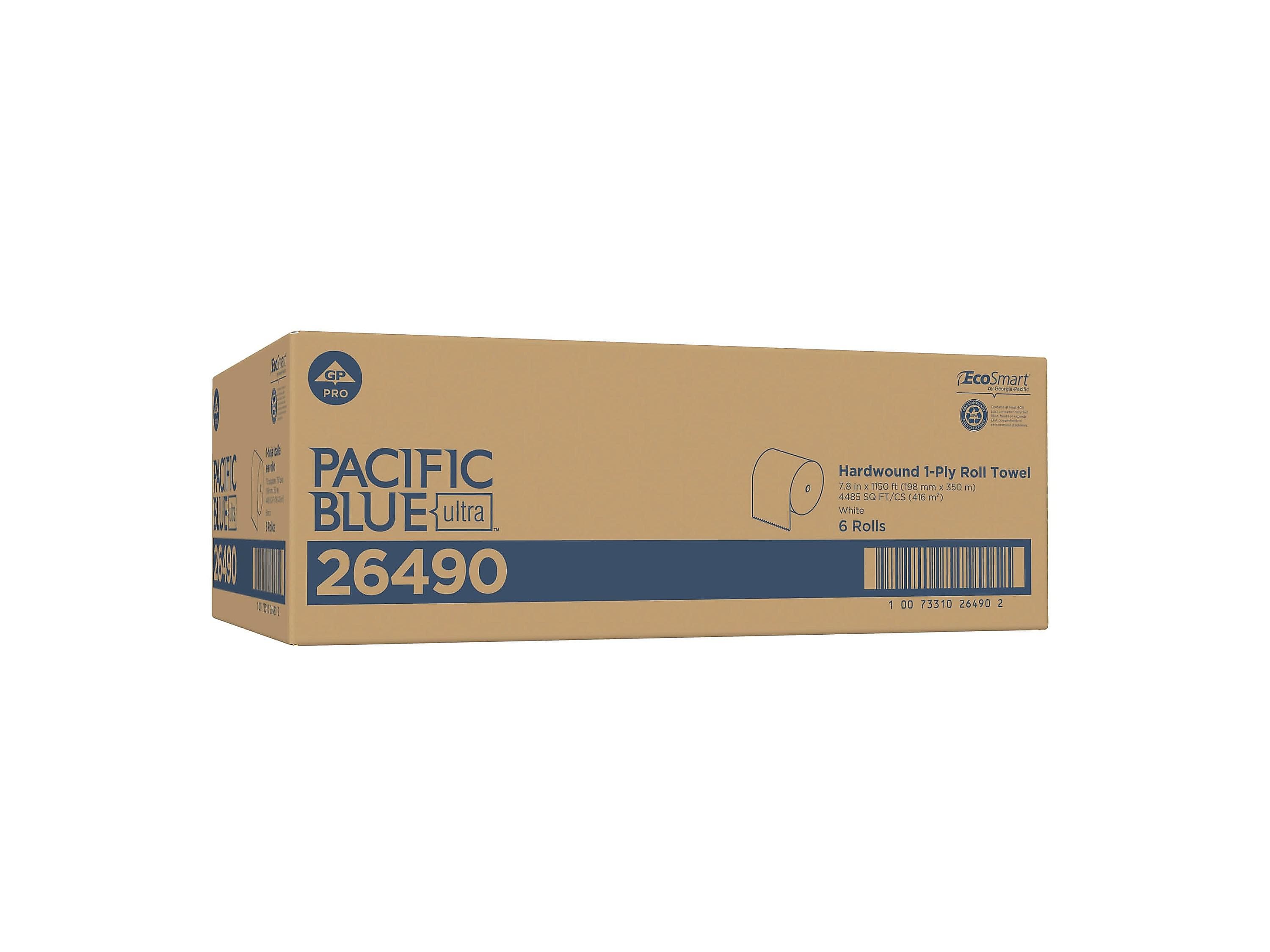 Pacific Blue Ultra Hardwound Paper Towels, 1-Ply, 6 Rolls/Carton