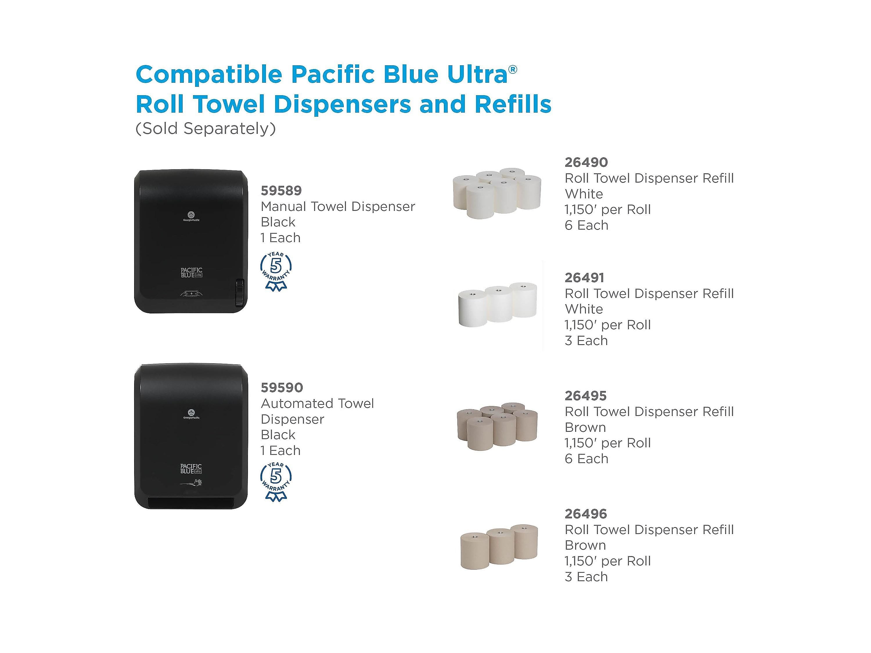 Pacific Blue Ultra Hardwound Paper Towels, 1-Ply, 6 Rolls/Carton