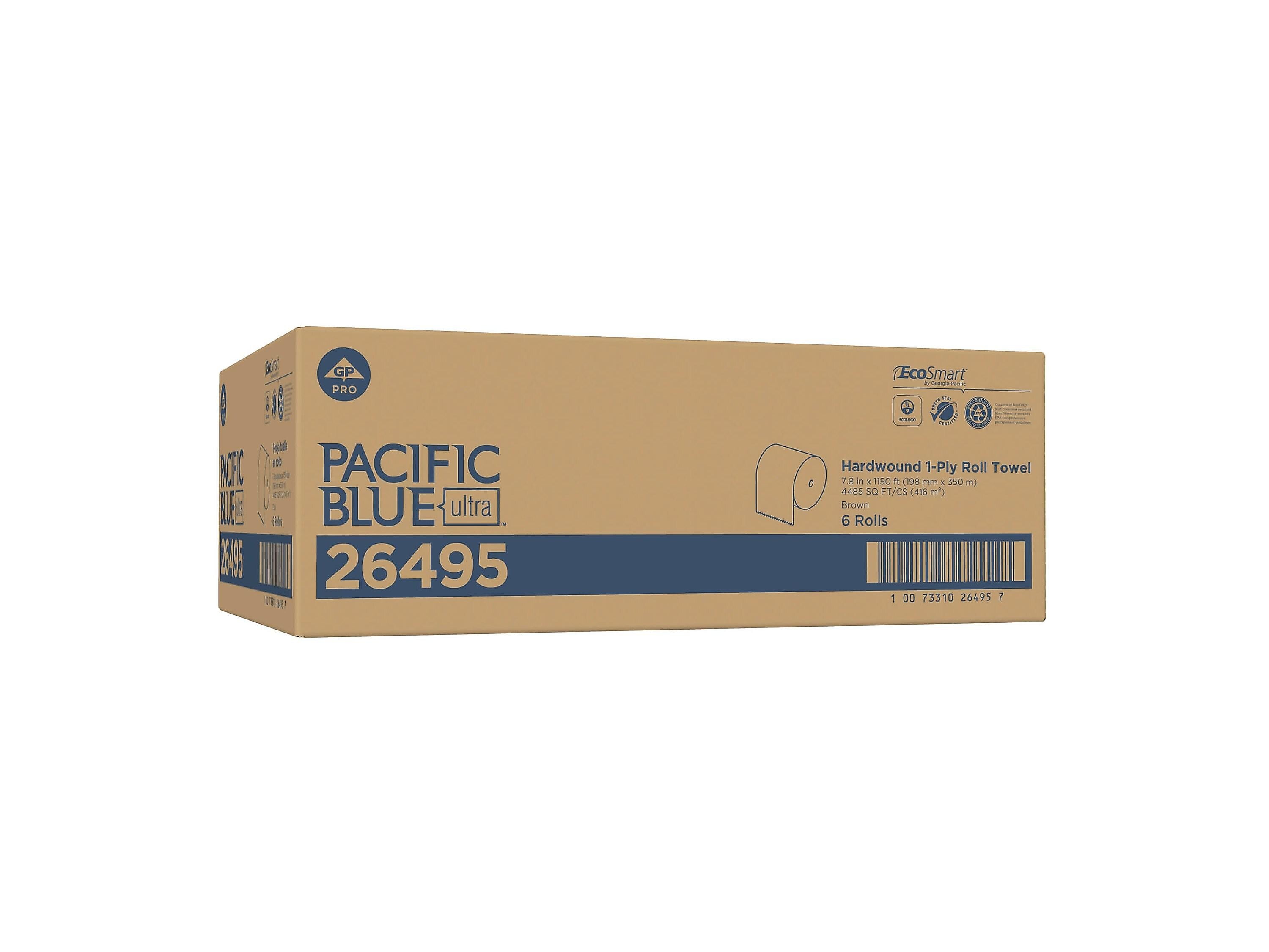 Pacific Blue Ultra Recycled Hardwound Paper Towels, 1-Ply, 6 Rolls/Carton