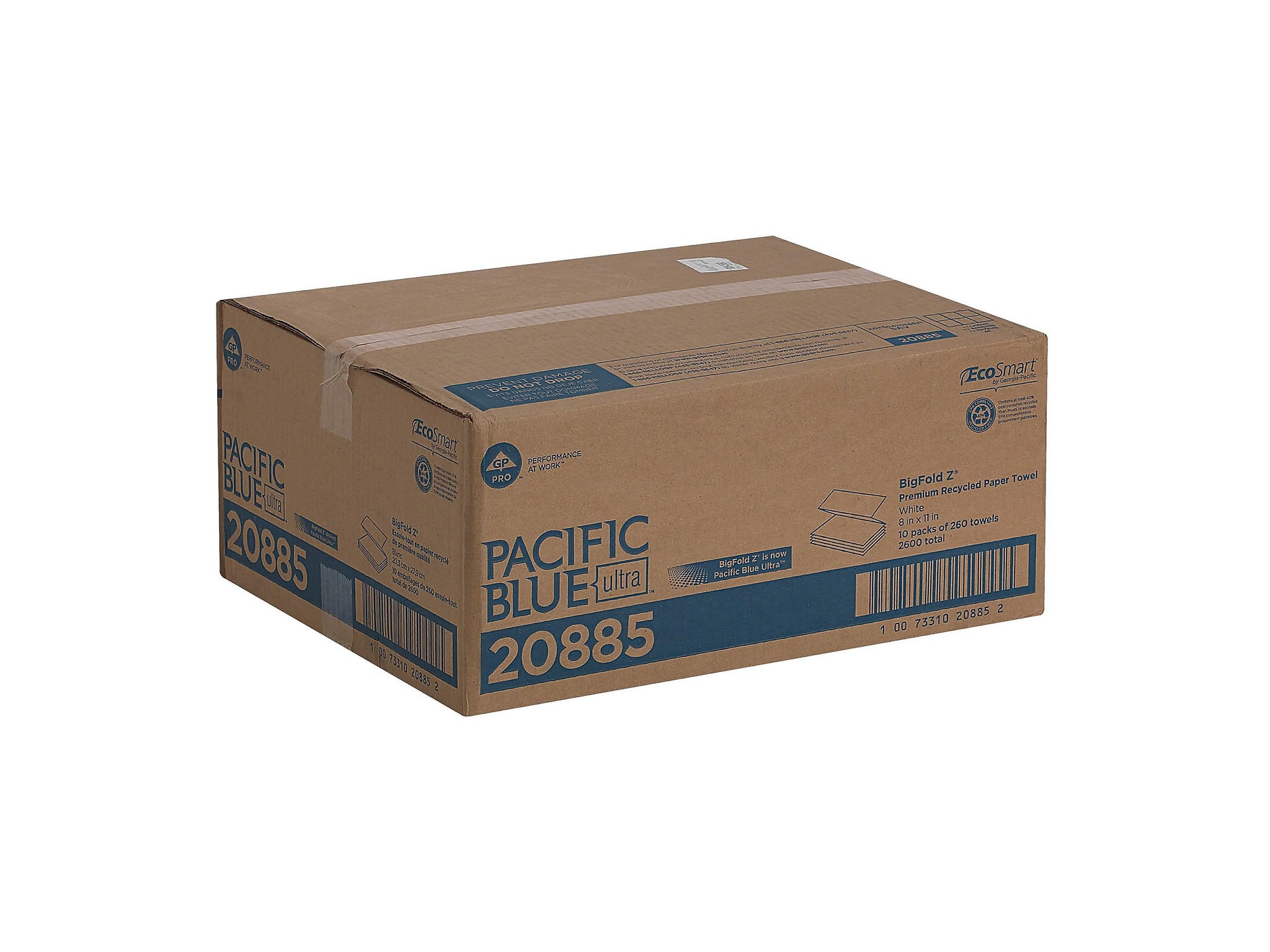 Pacific Blue Ultra Z-Fold Multifold Paper Towels, 1-Ply, 260 Sheets/Pack, 10 Packs/Carton