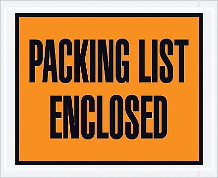 Packing List Envelope, 4 1/2" x 5 1/2" - Orange Full Face, "Packing List Enclosed", 1000/Case