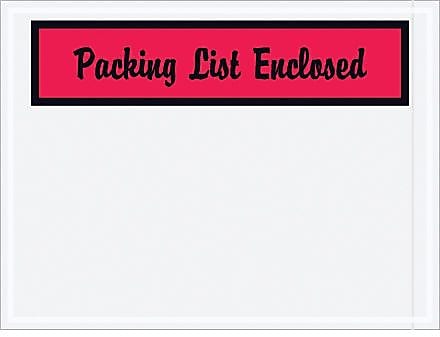 Packing List Envelope, 4 1/2" x 6" - Red Panel Face, "Packing List Enclosed", 1000/Case