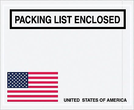 Packing List Envelope, 4.5" x 5.5", U.S.A. Flag Panel Face, "Packing List Enclosed", 1000/Case