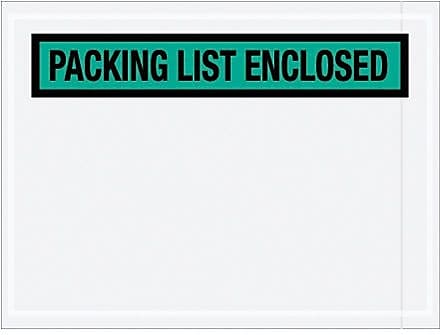 Packing List Envelope, 4.5" x 6", Green Panel Face, "Packing List Enclosed", 1000/Case