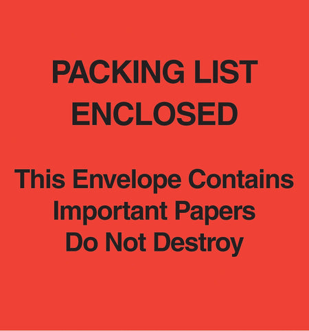 Packing List Envelopes, 5" x 6", Red Paper Face "Packing List Enclosed-Do Not Destroy", 1000/Case