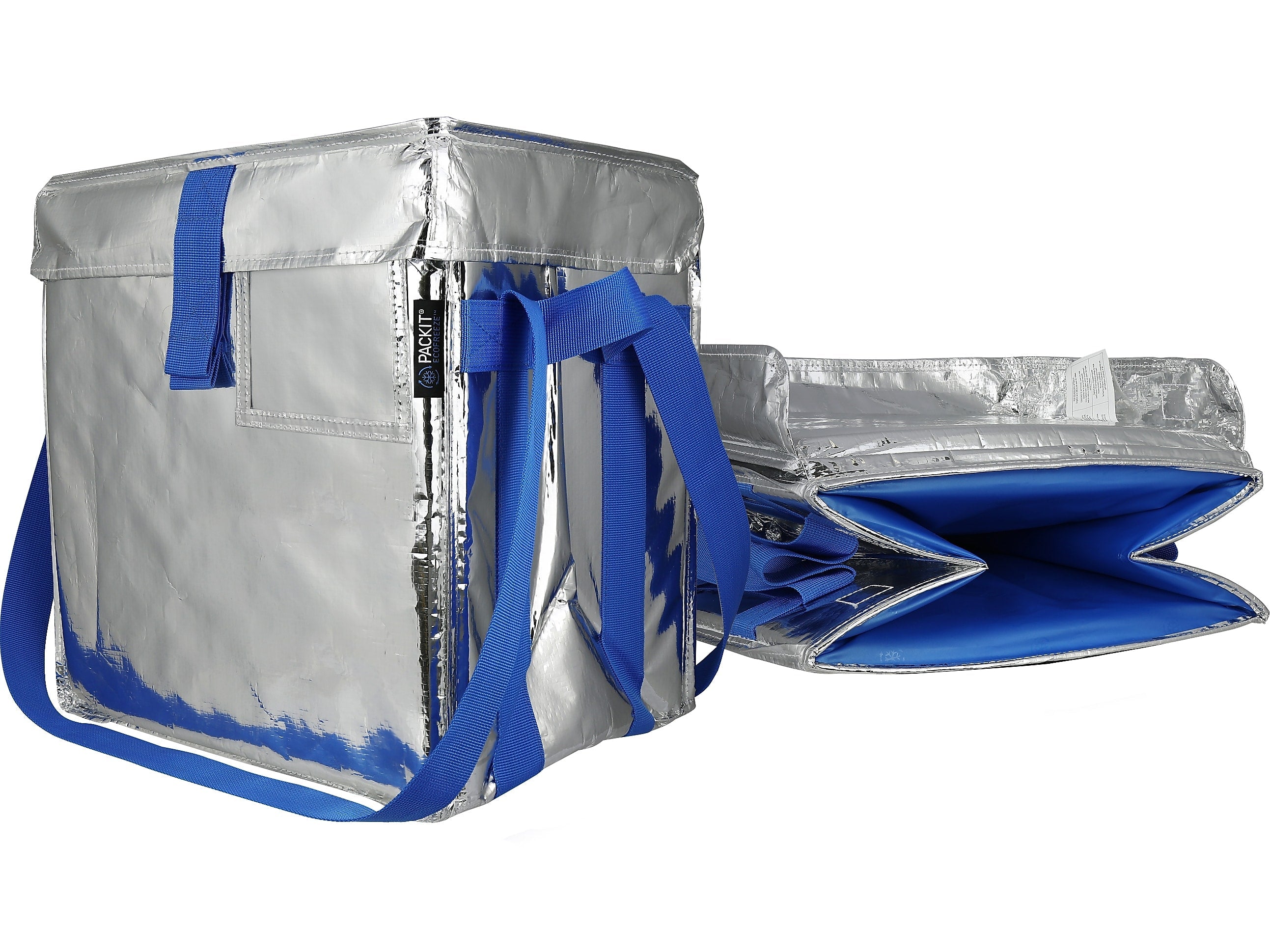 PACKiT Fresh Eco Freeze Tote, Large, Silver/Blue, 4/Carton