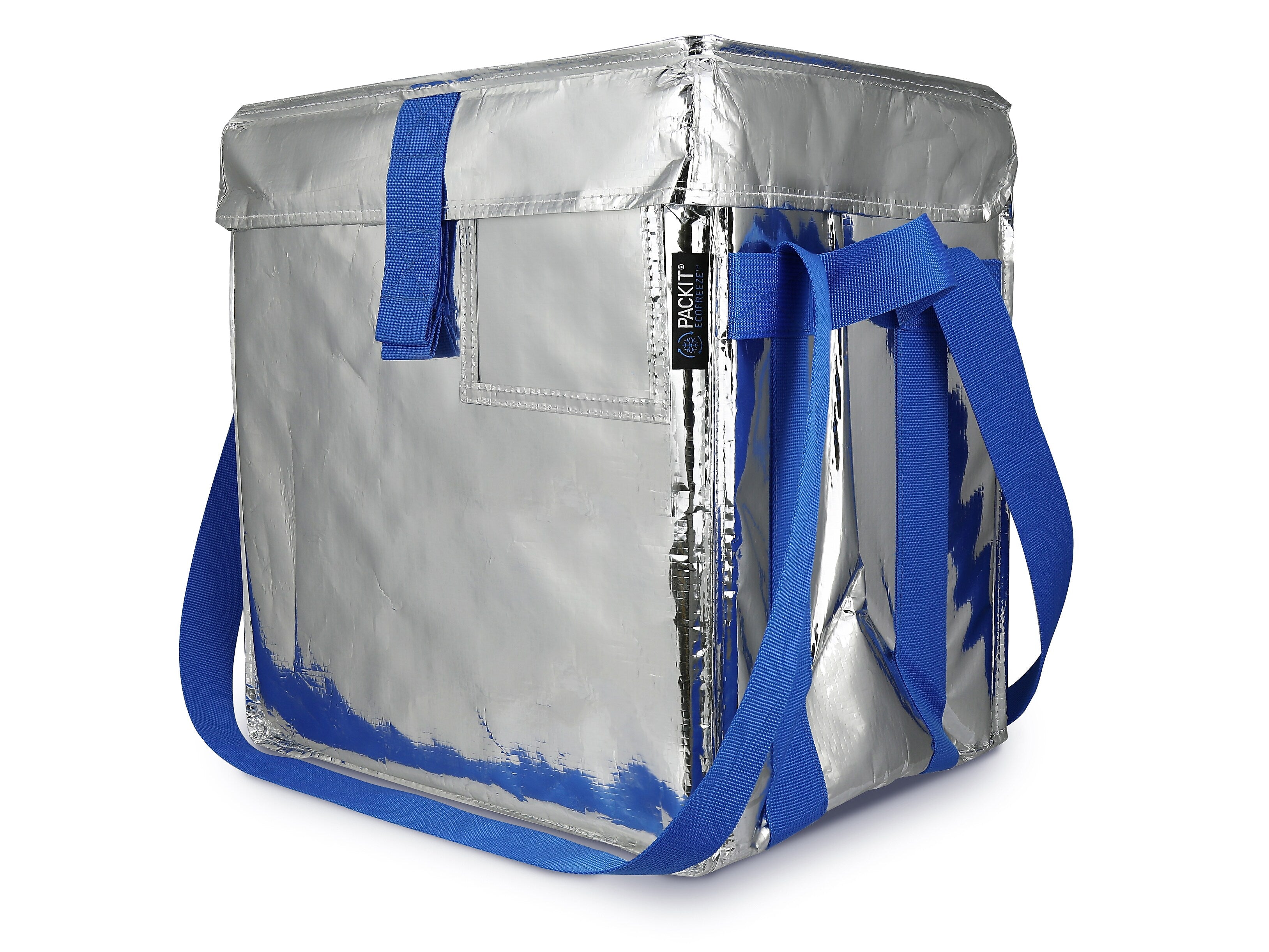 PACKiT Fresh Eco Freeze Tote, Large, Silver/Blue, 4/Carton