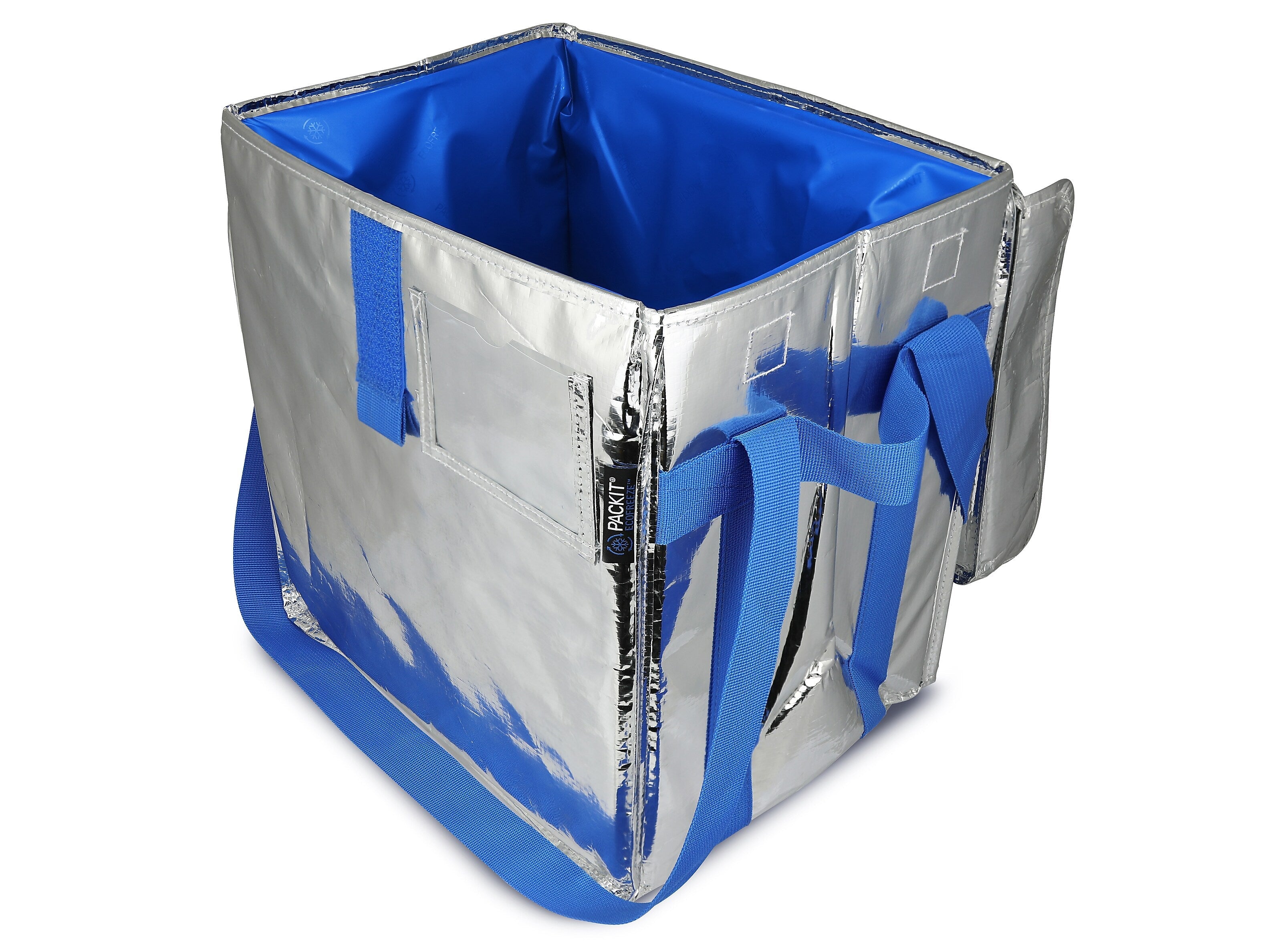 PACKiT Fresh Eco Freeze Tote, Large, Silver/Blue, 4/Carton