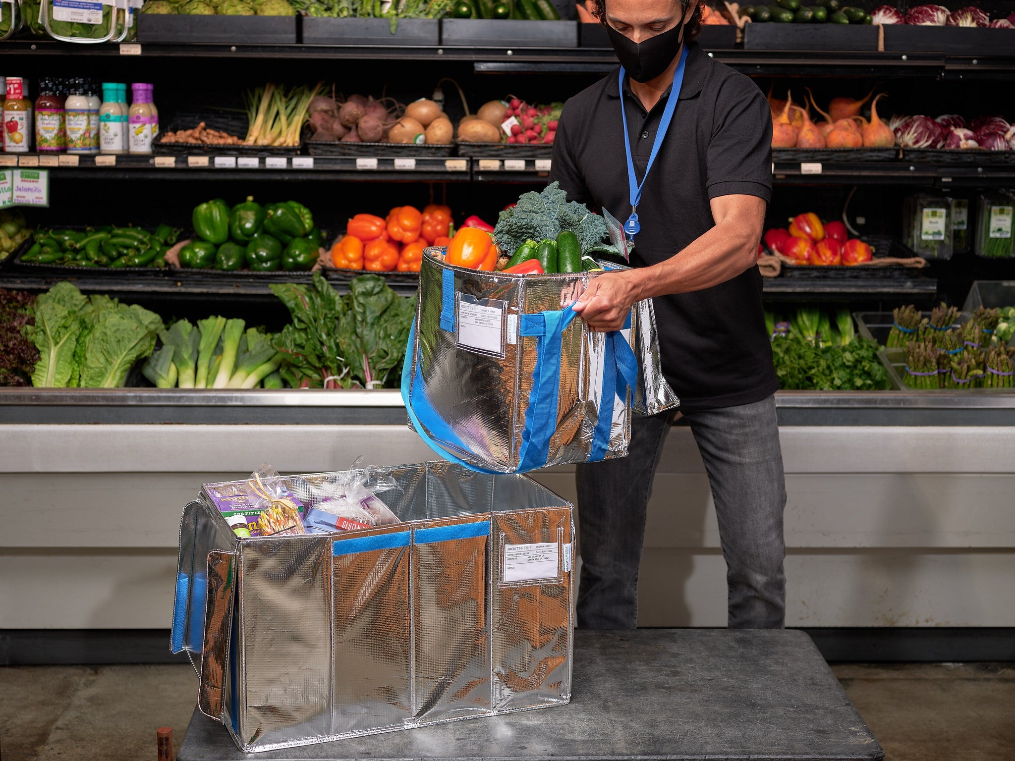 PACKiT Fresh Eco Freeze Tote, Large, Silver/Blue, 4/Carton