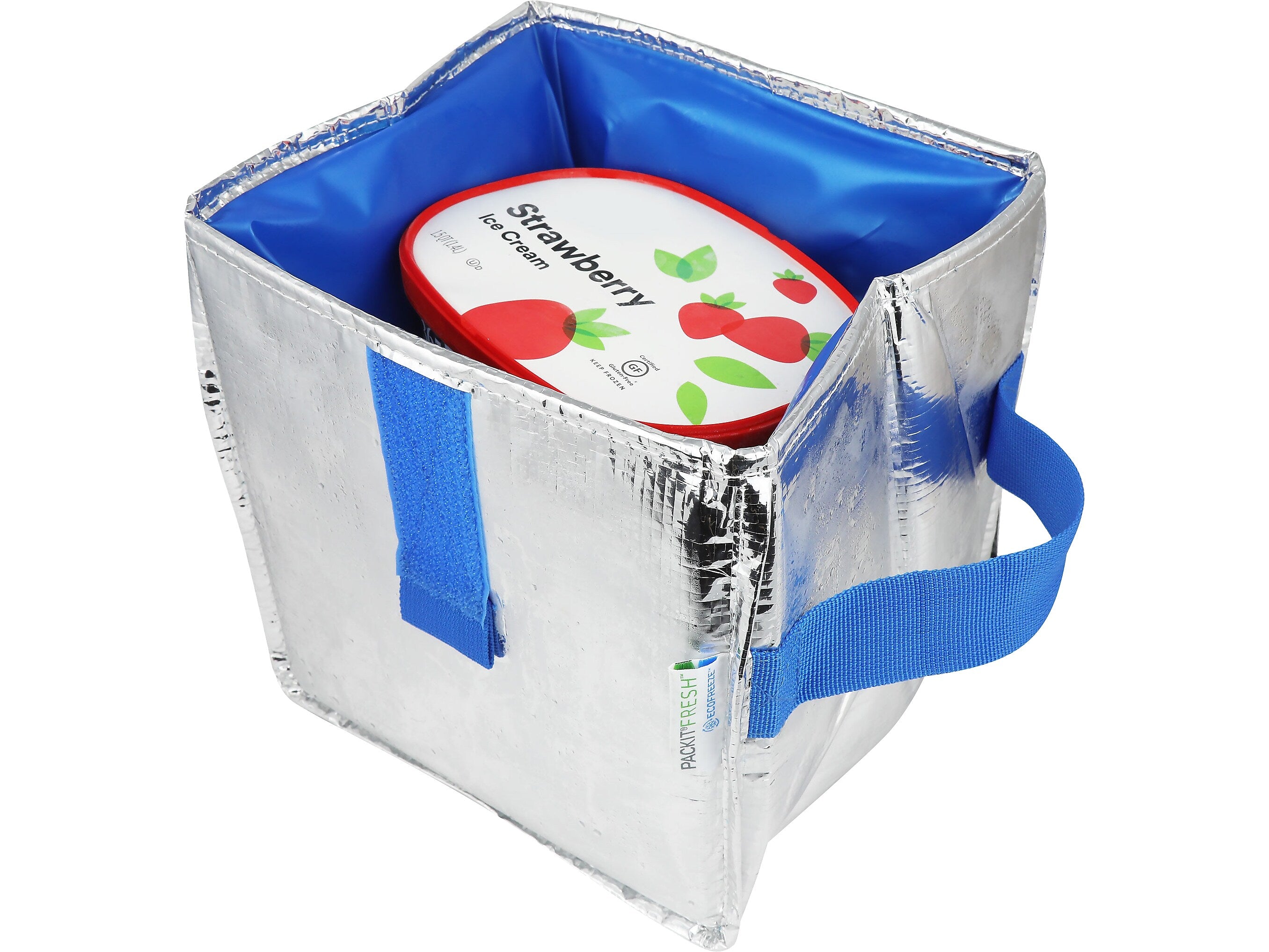 PACKiT Fresh EcoFreeze Ice Cream Tote, Silver/Blue, 6/Carton