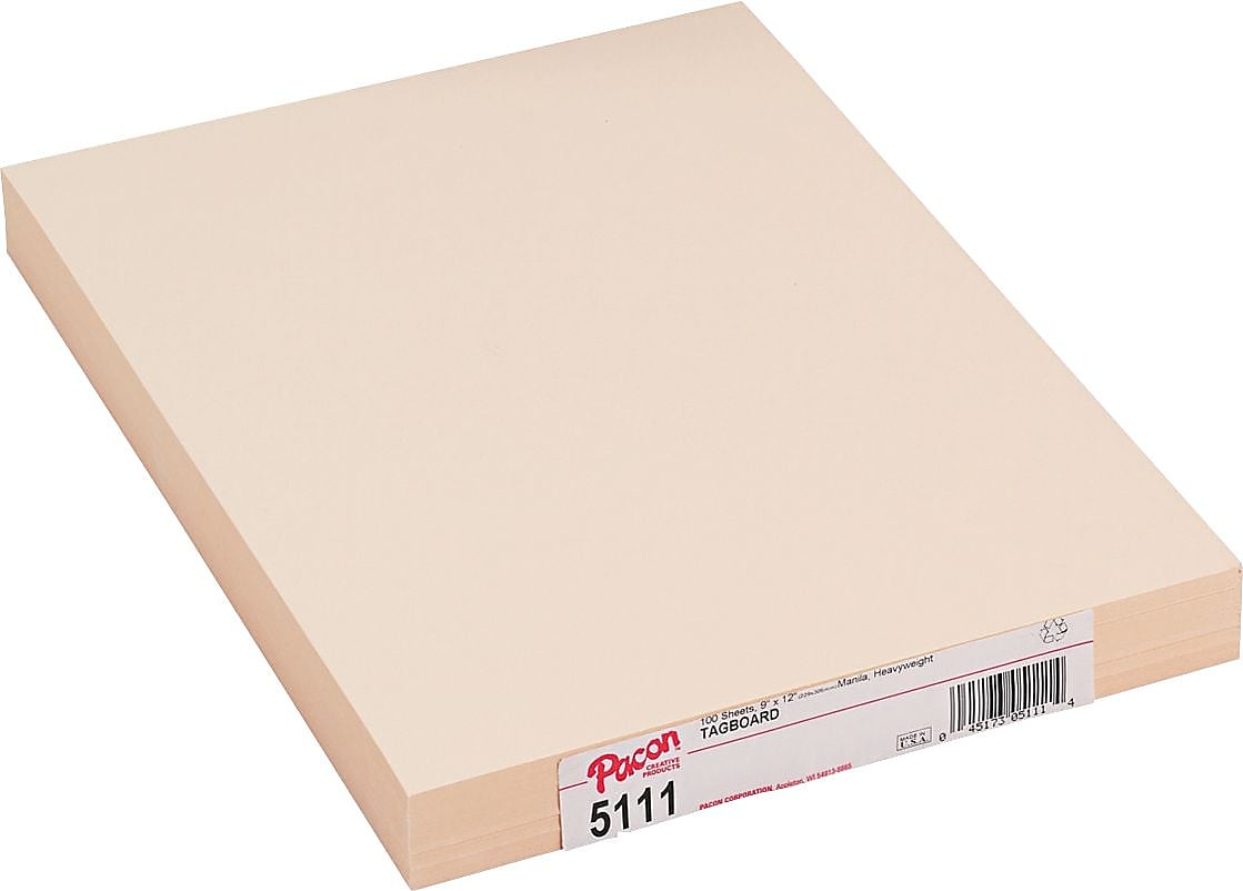 Pacon Manila Tagboard, Heavyweight, 9"W x 12"H, 100 Sheets/Pk