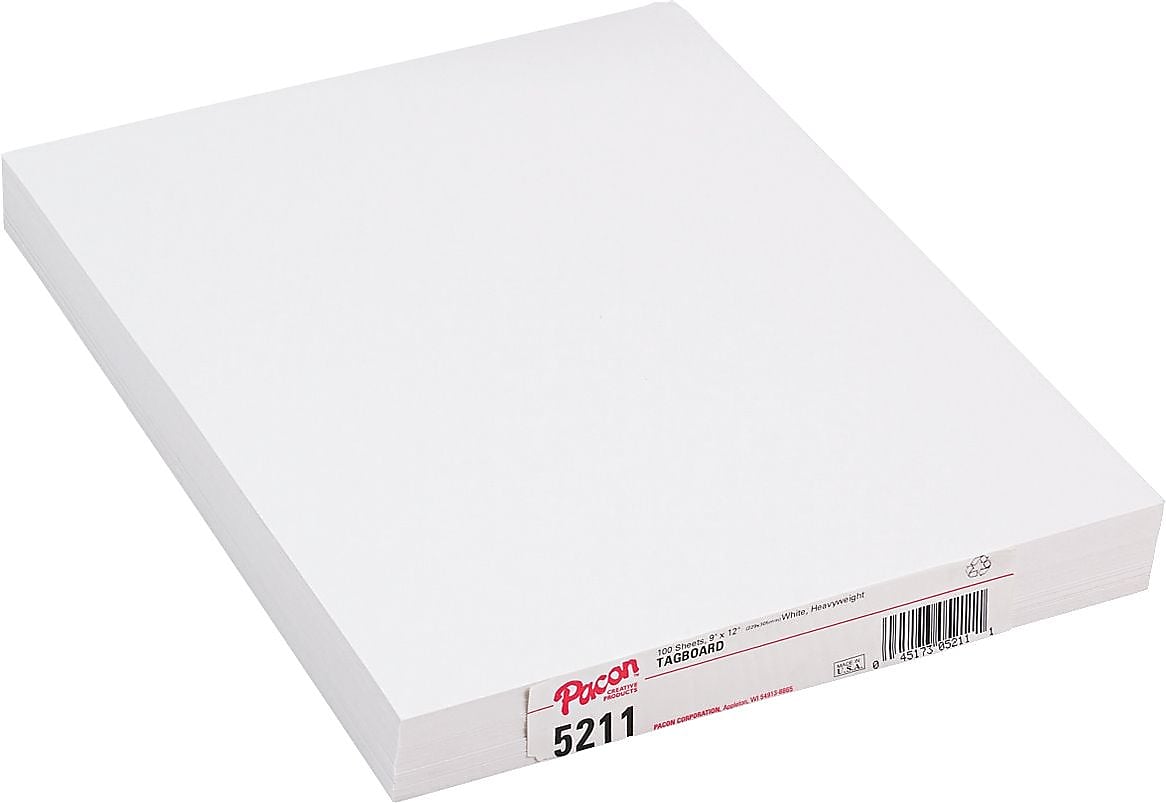 Pacon White Heavyweight Tagboard, 9" x 12", 100 Sheets/Pack