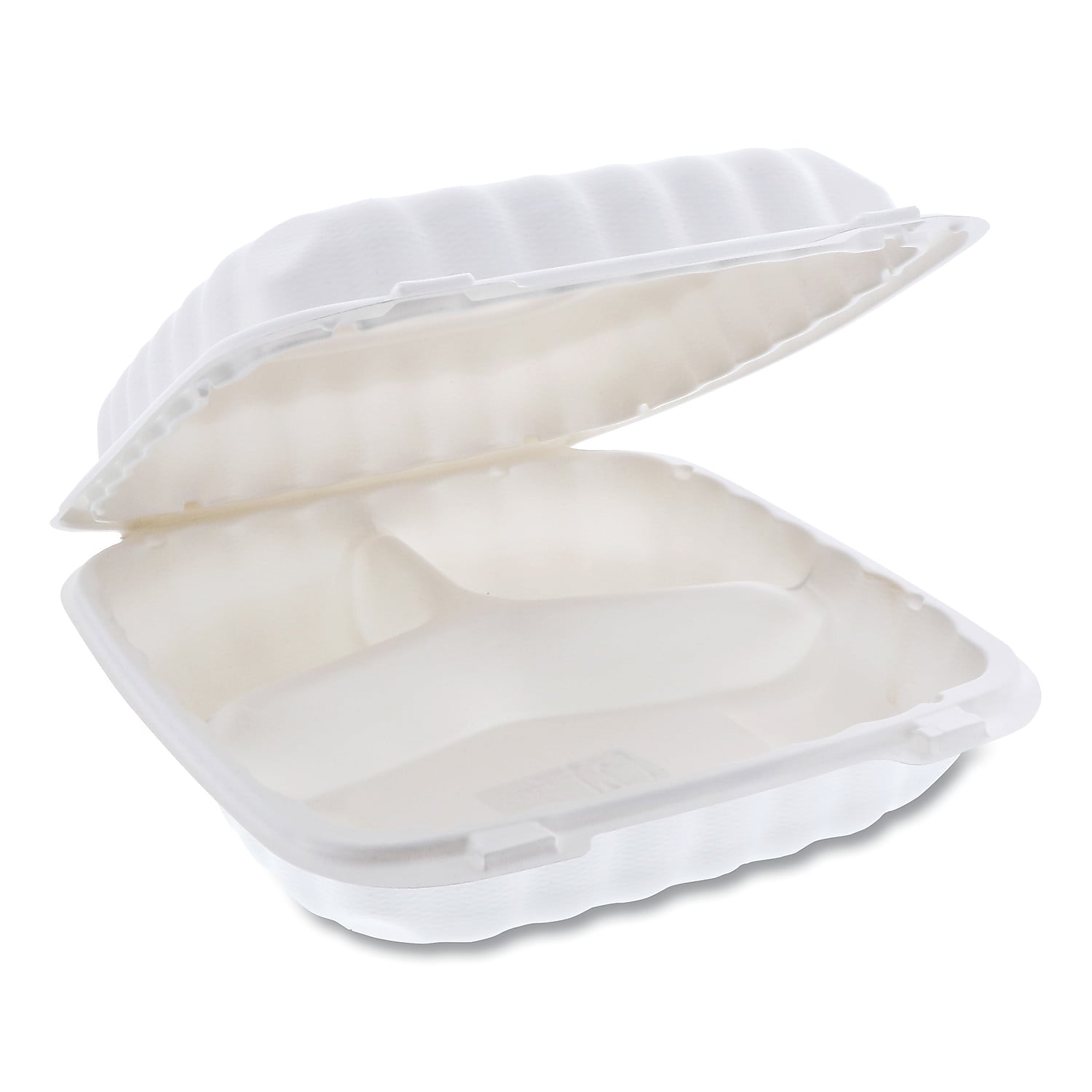 Pactiv EarthChoice SmartLock Microwavable Hinged Lid Containers, 3 Compartment, 9 x 9 x 3.1, White, 100/Carton