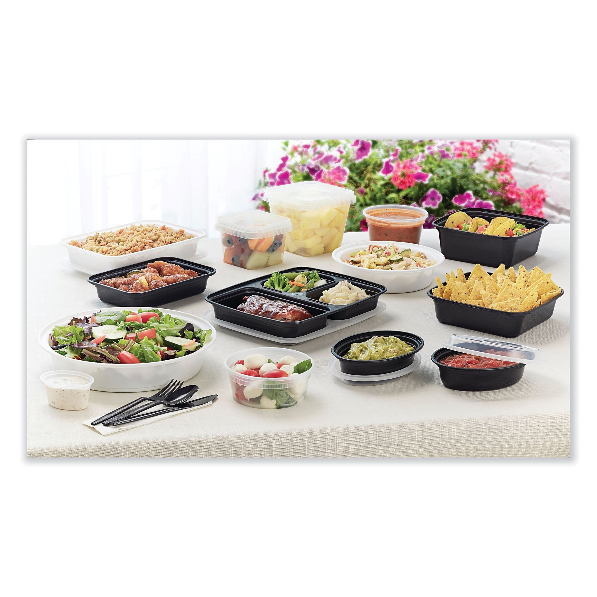 Pactiv Evergreen Newspring VERSAtainer Microwavable Containers, Oval, 8 oz, 5.7 x 4 x 1.45, Black/Clear, Plastic, 150/Carton