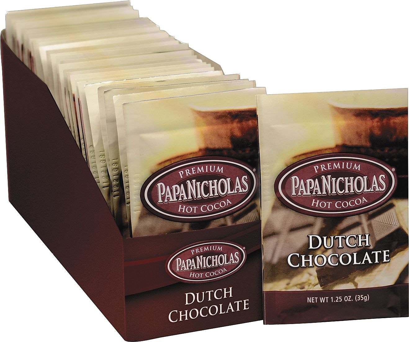 PapaNicholas Coffee Premium Dutch Chocolate Hot Cocoa, 1.25 oz., 24/Carton