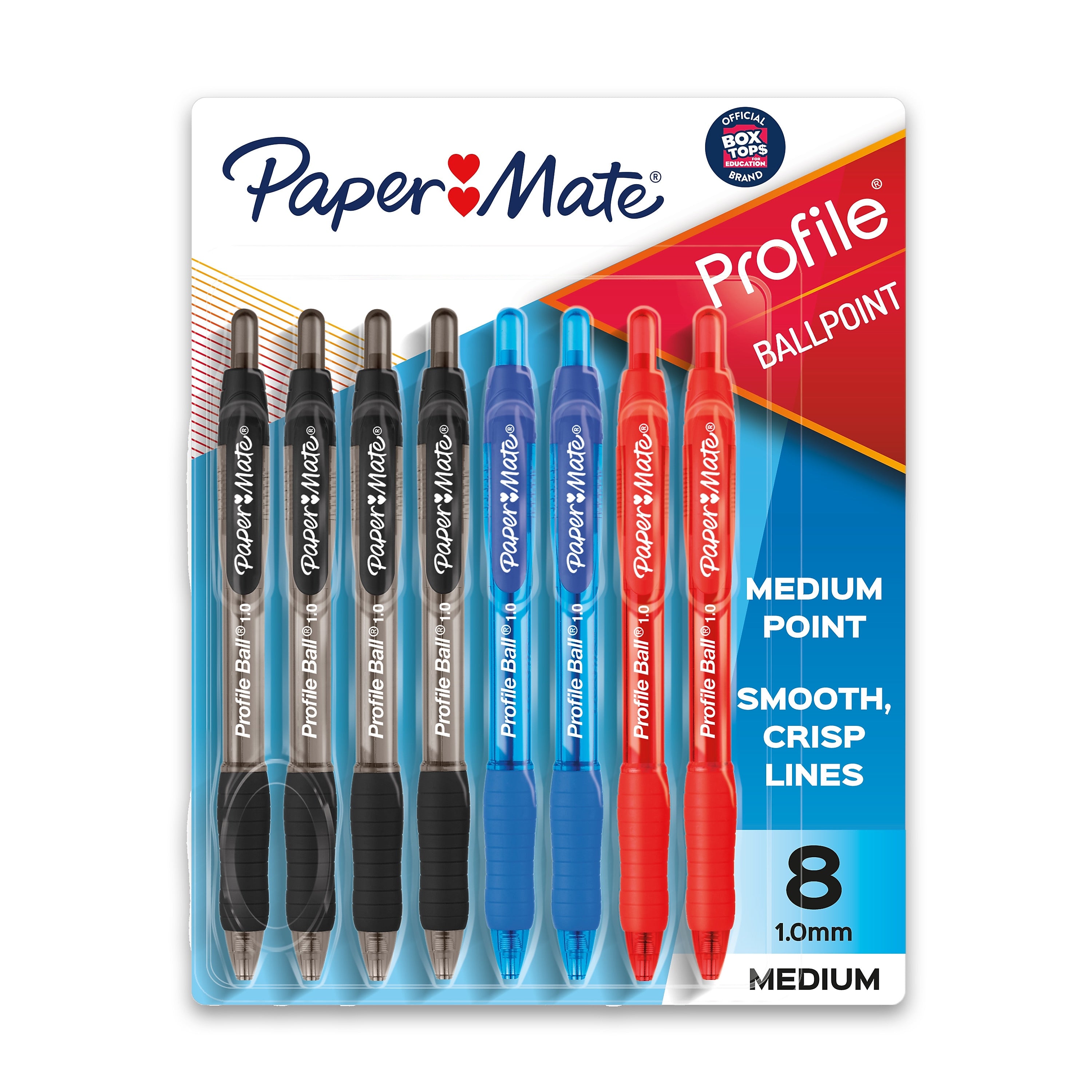 Paper Mate Ballpoint Pen, Profile Retractable Pen, Medium Point, Assorted Ink, 8 Count