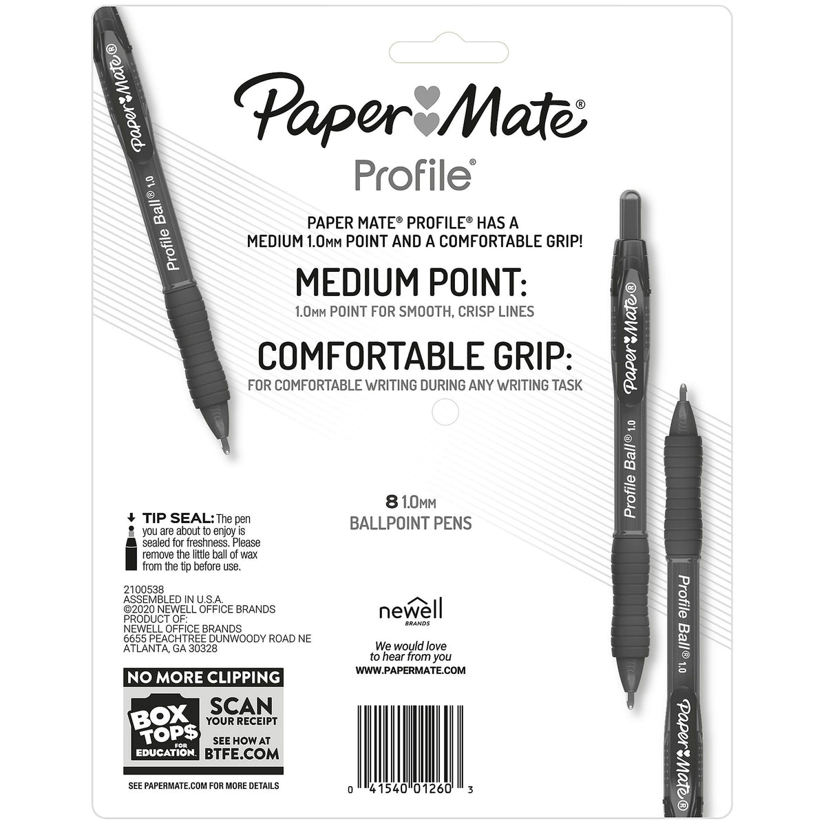 Paper Mate Ballpoint Pen, Profile Retractable Pen, Medium Point, Assorted Ink, 8 Count