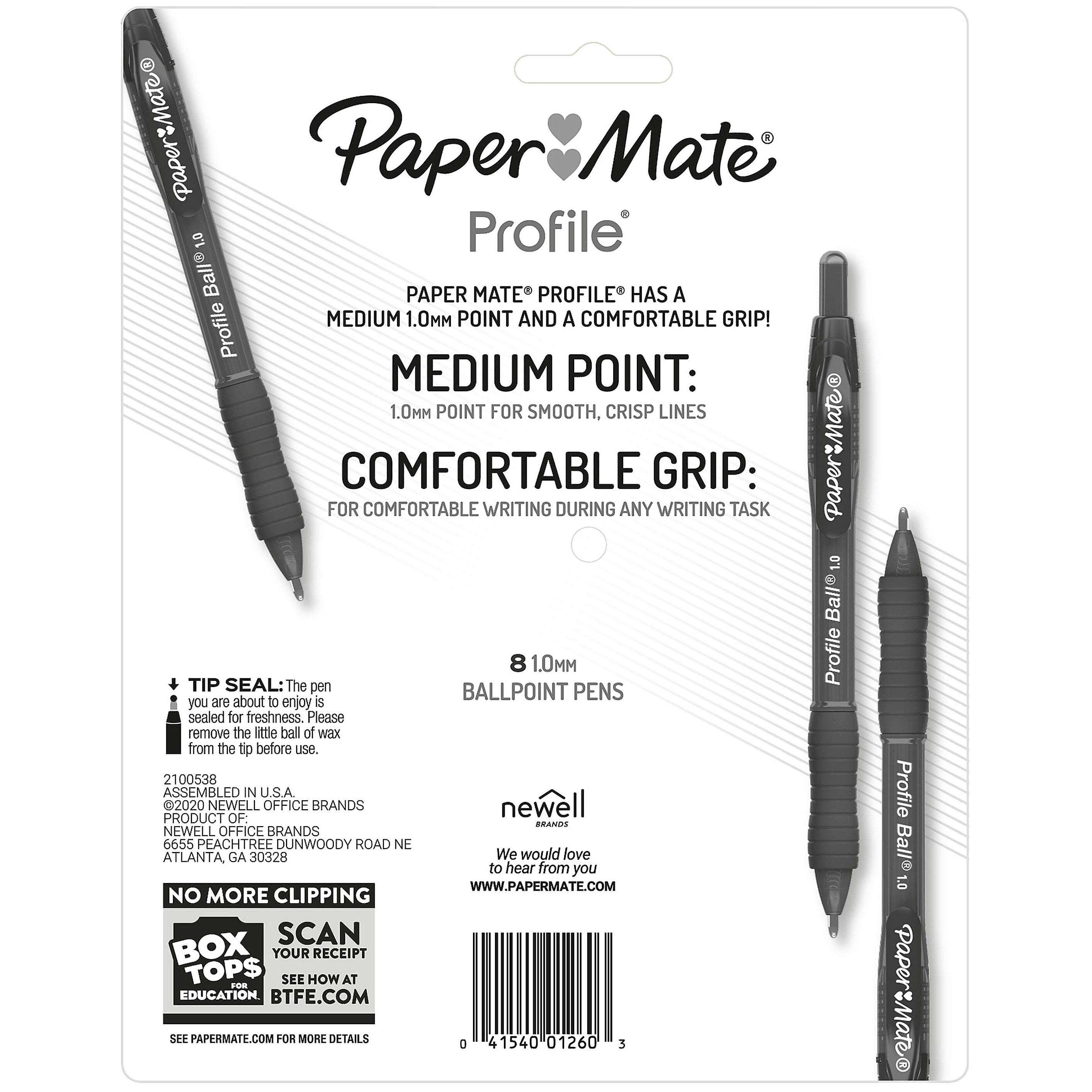 Paper Mate Ballpoint Pen, Profile Retractable Pen, Medium Point, Assorted Ink, 8 Count