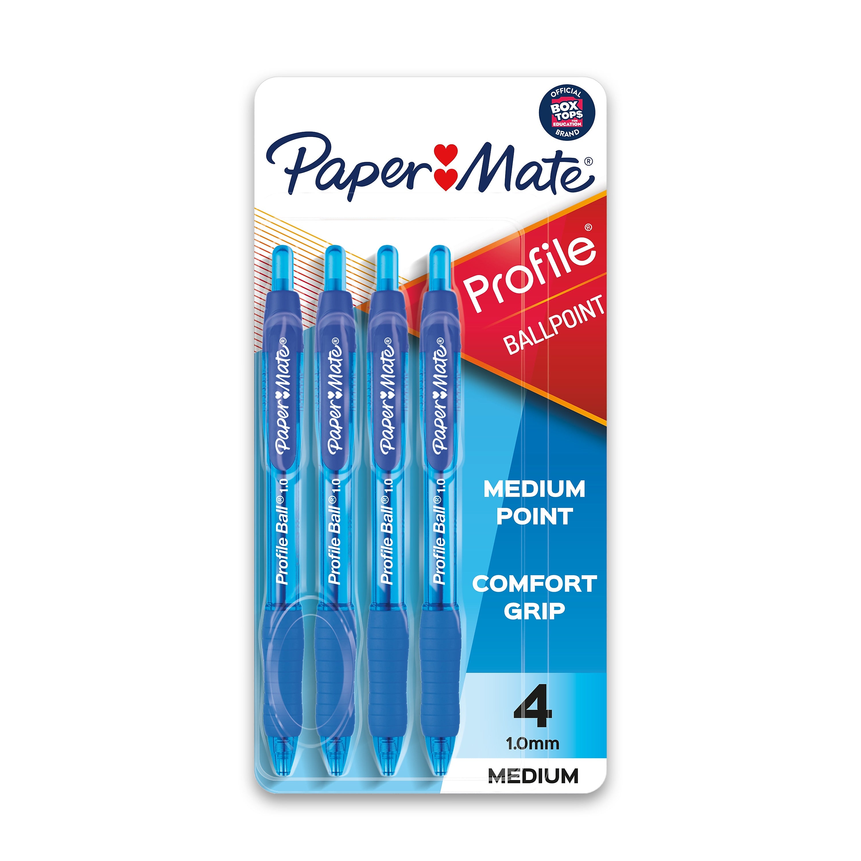 Paper Mate Ballpoint Pen, Profile Retractable Pen, Medium Point, Blue Ink, 4/Pack