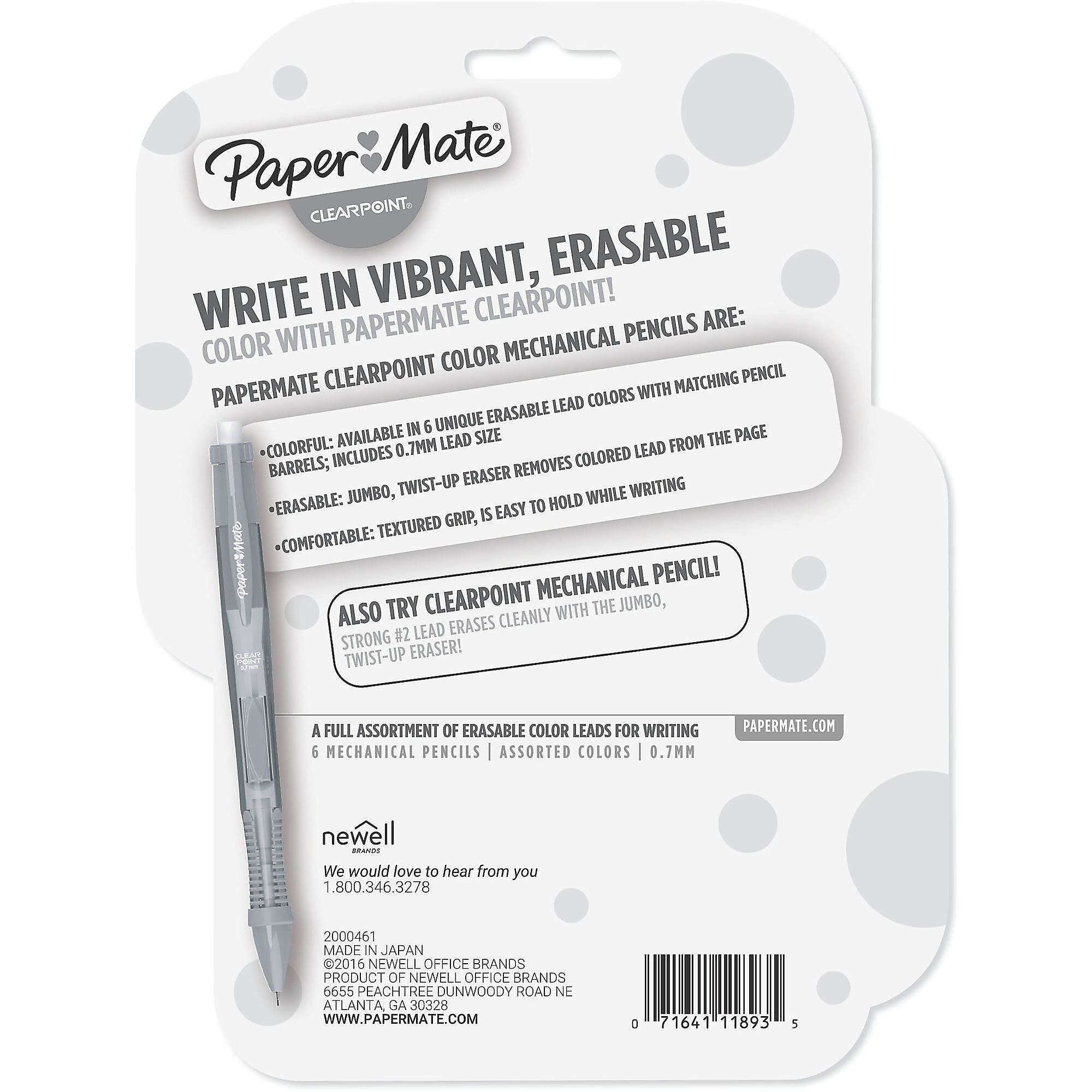 Paper Mate ClearPoint Mechanical Pencil, 0.7mm, #2 Soft Lead, 6/Pack