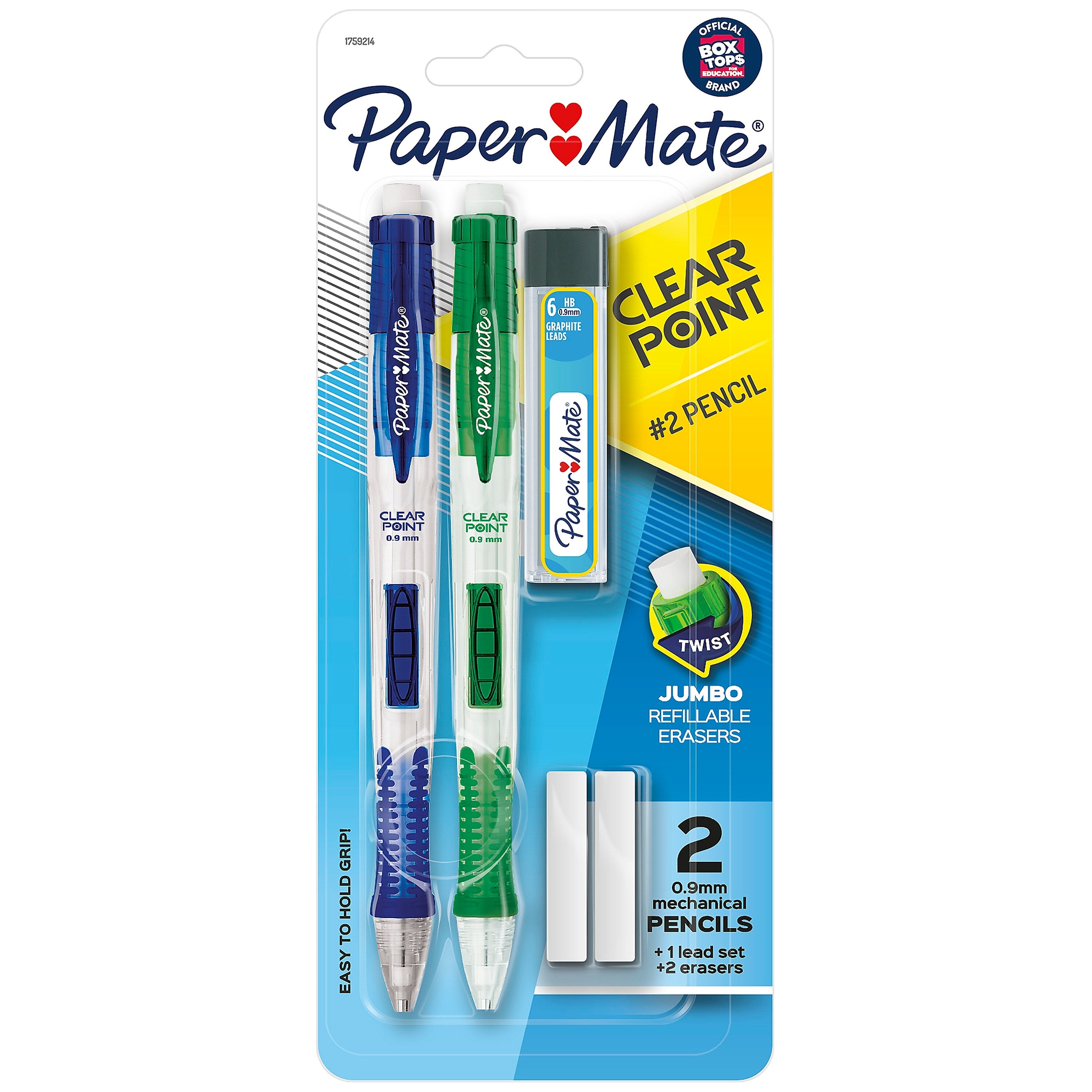 Paper Mate Clearpoint Mechanical Pencil, 0.9mm, #2 Medium Lead, 2/Pack