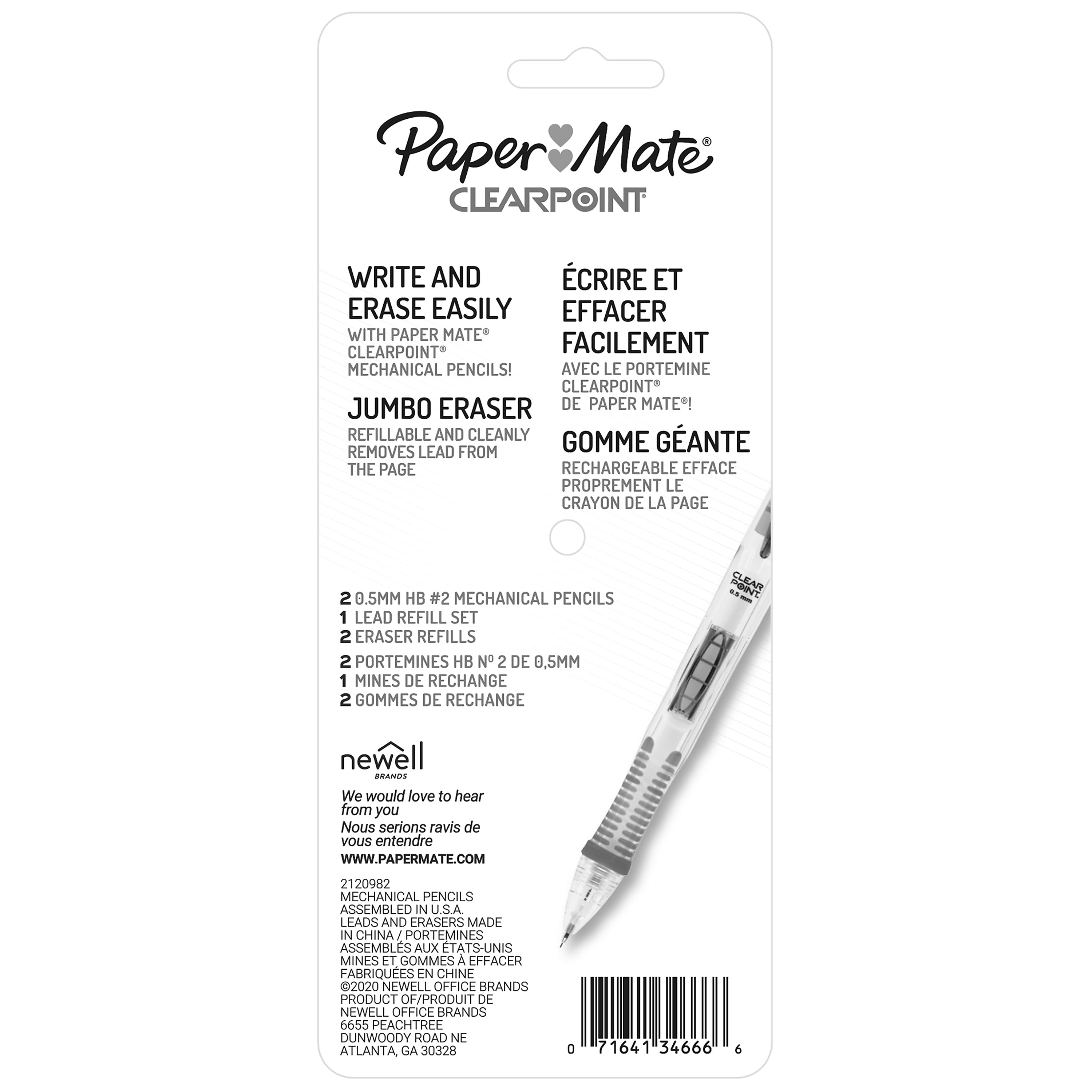 Paper Mate Clearpoint Starter Mechanical Pencil, 0.5mm, #2 Medium Lead, 2/Pack