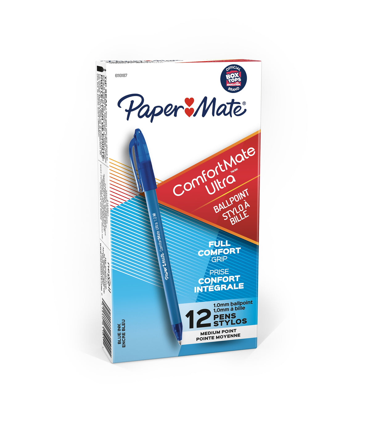 Paper Mate ComfortMate Ultra Ballpoint Pen, Medium Point, Blue Ink, Dozen