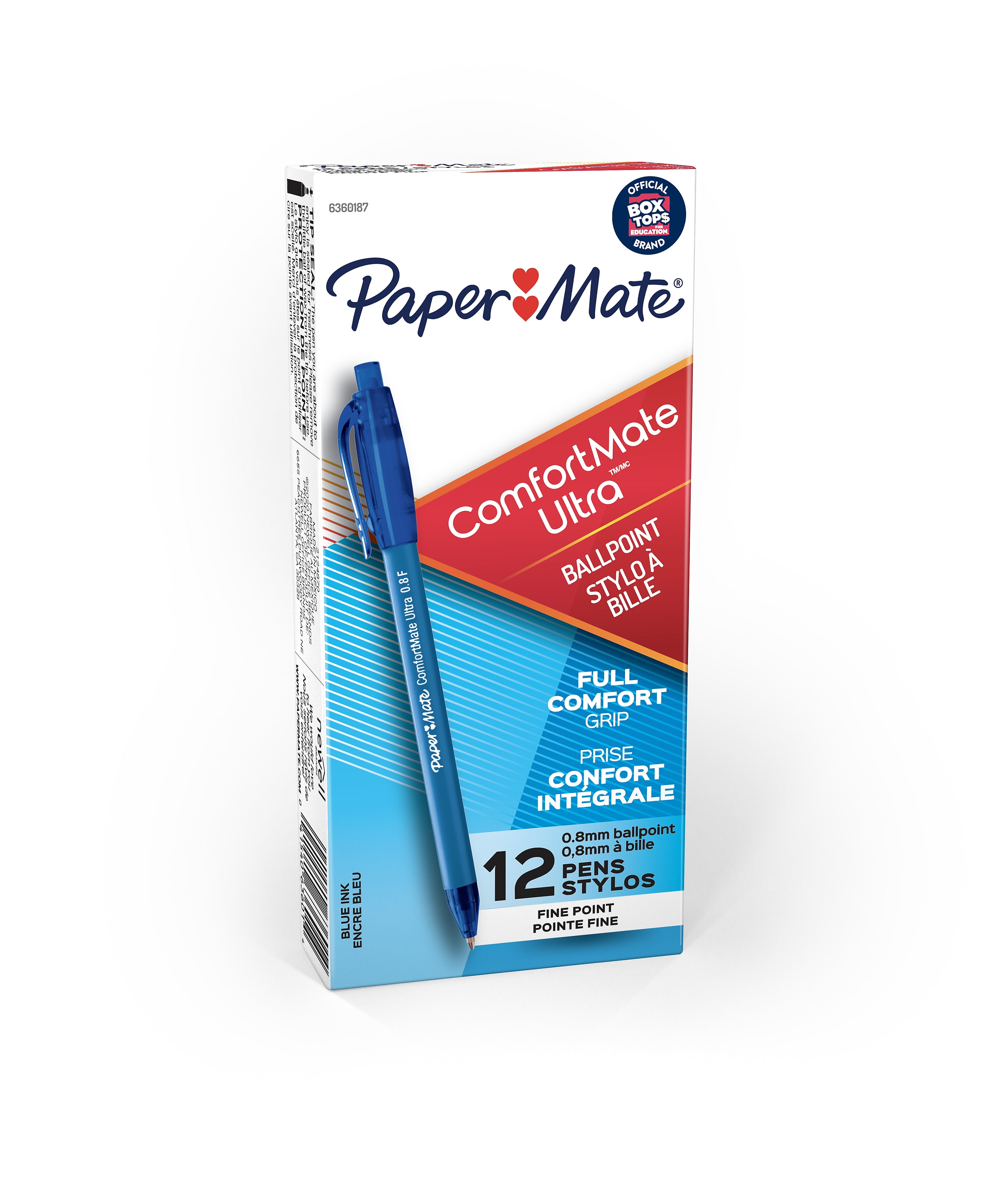 Paper Mate ComfortMate Ultra Retractable Ballpoint Pen, Fine Point, Blue Ink, Dozen