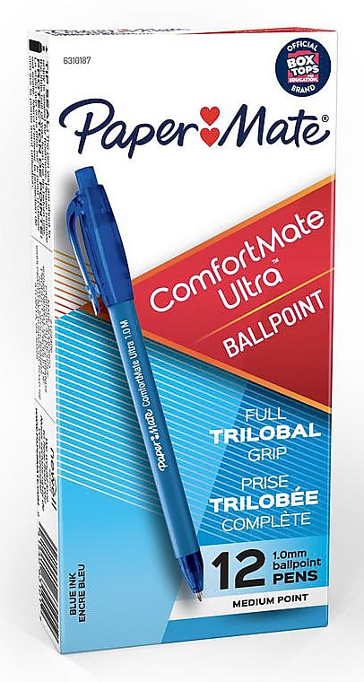 Paper Mate ComfortMate Ultra Retractable Ballpoint Pen, Medium Point, Blue Ink, Dozen