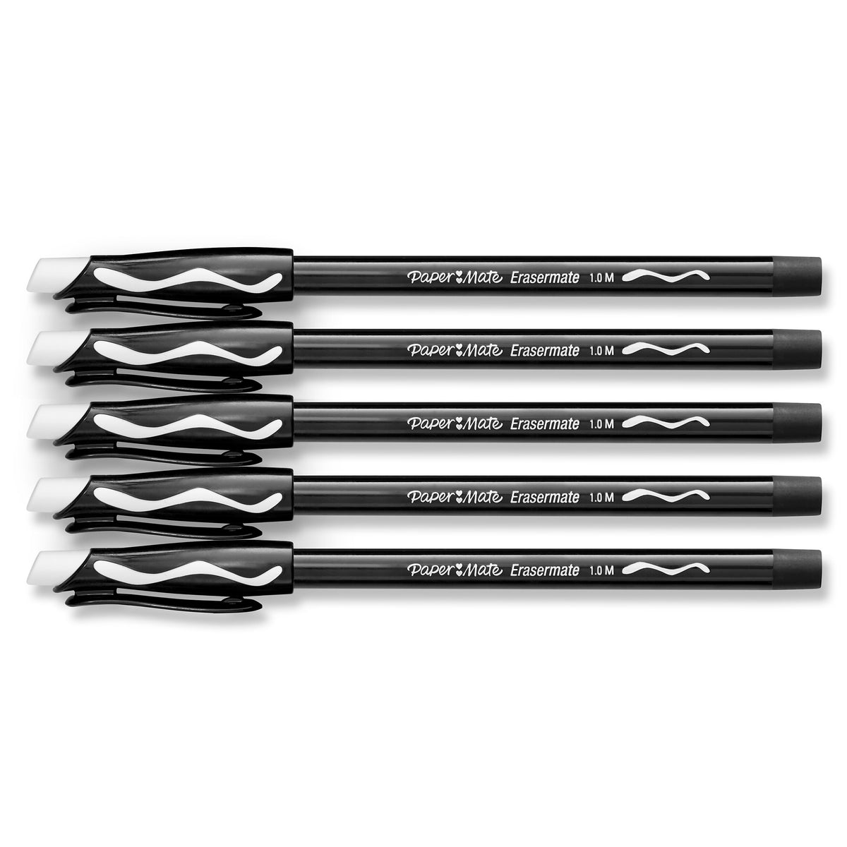 Paper Mate Eraser Mate Erasable Ballpoint Pen, Medium Point, Black Ink, 5/Pack