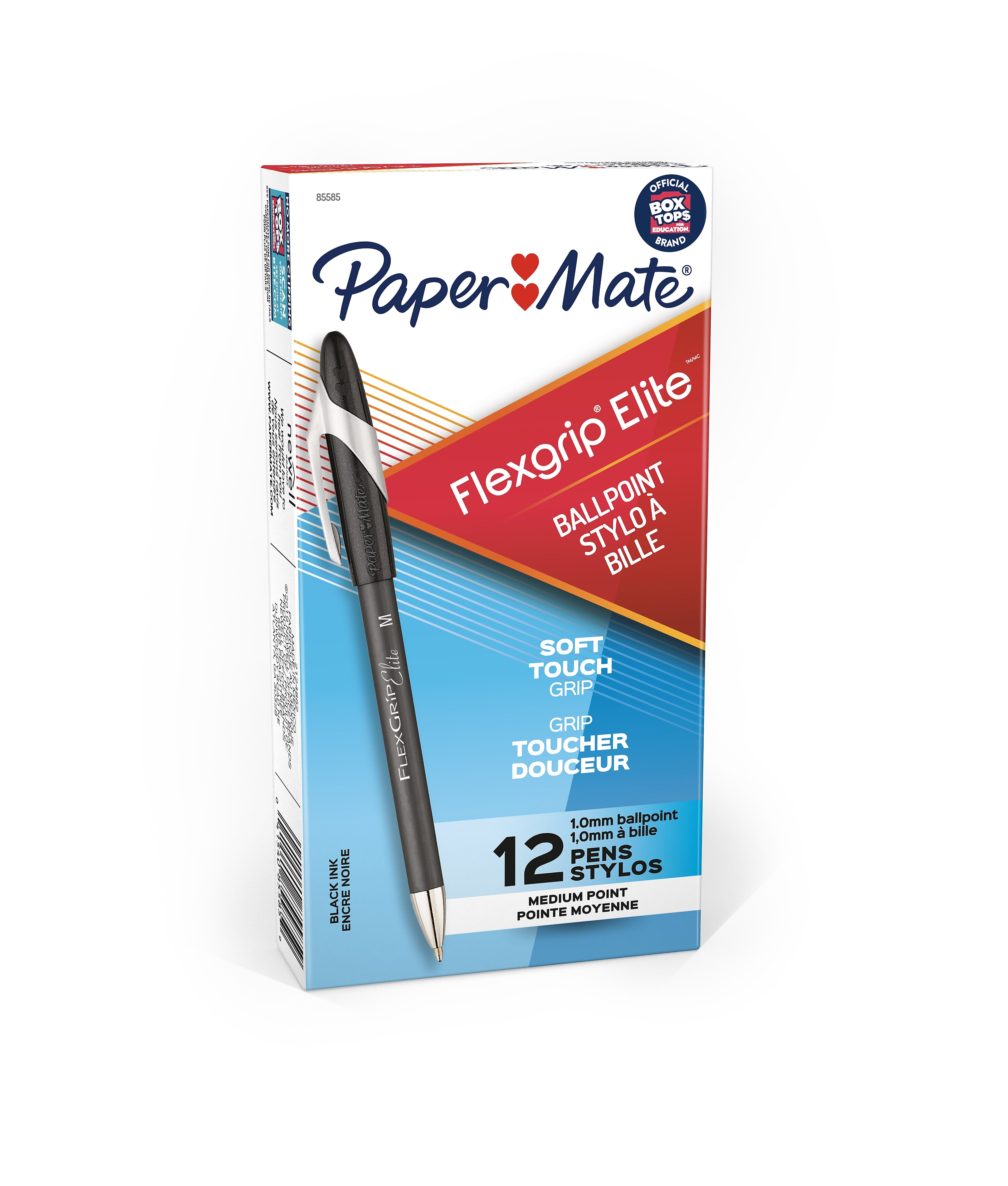 Paper Mate FlexGrip Elite Ballpoint Pen, Medium Point, Black Ink, Dozen