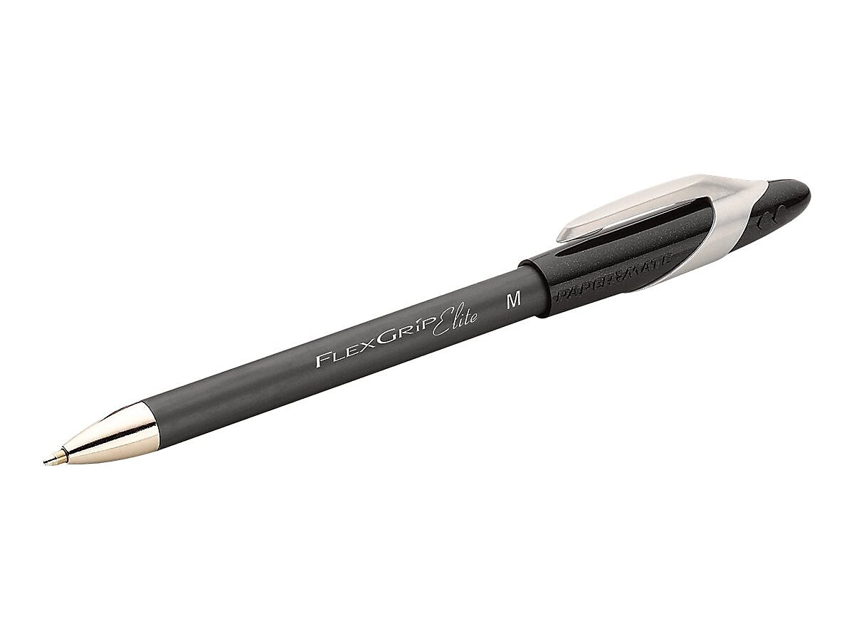 Paper Mate FlexGrip Elite Ballpoint Pen, Medium Point, Black Ink, Dozen